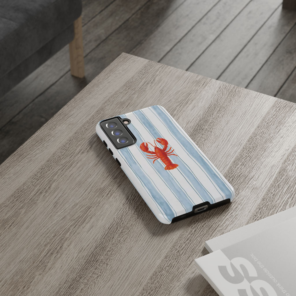 Lobster Stripe Phone Case — Nautical Blue & White Protective Cover