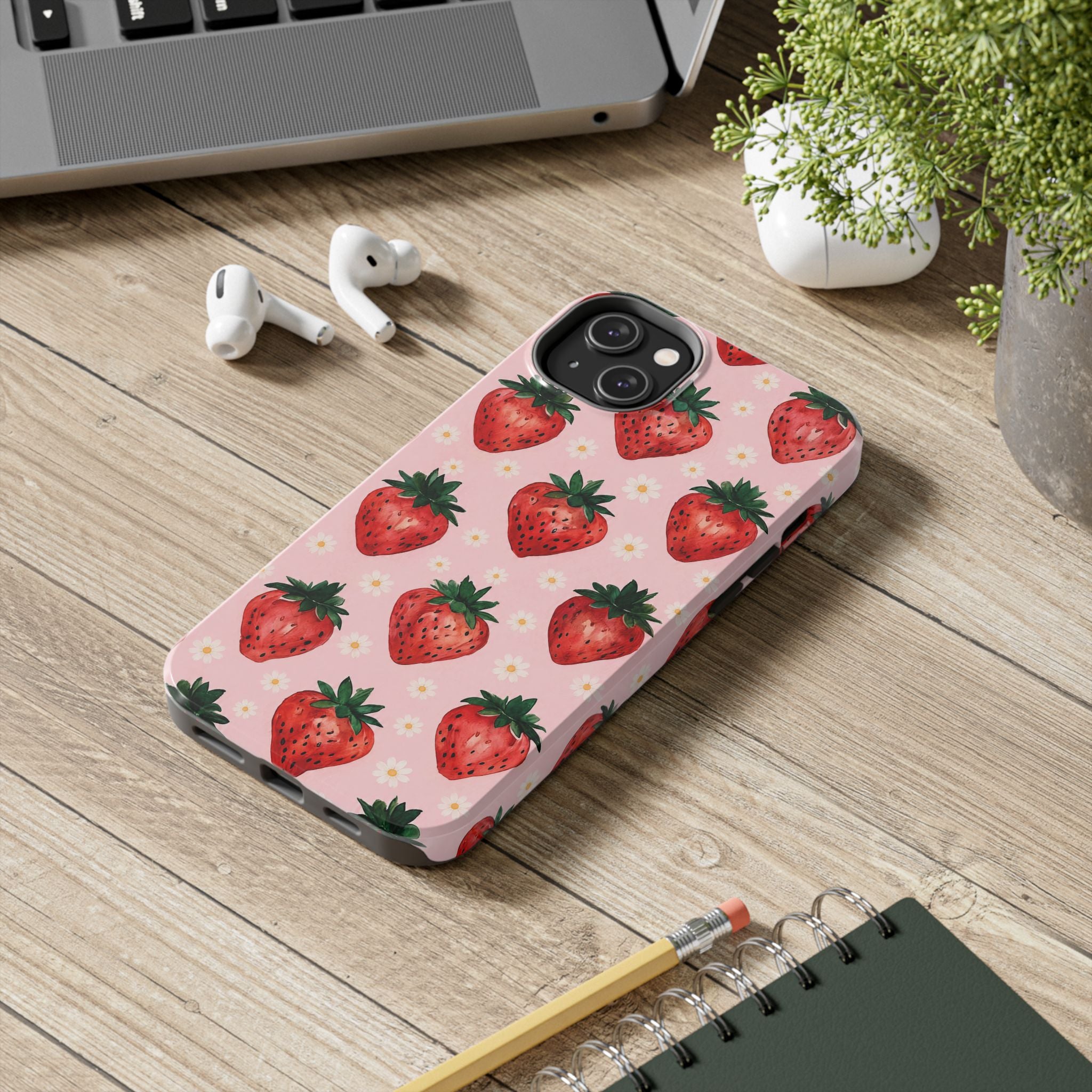 Strawberry Pattern Tough Phone Case — Cute Pink Fruit iPhone/Android Protection