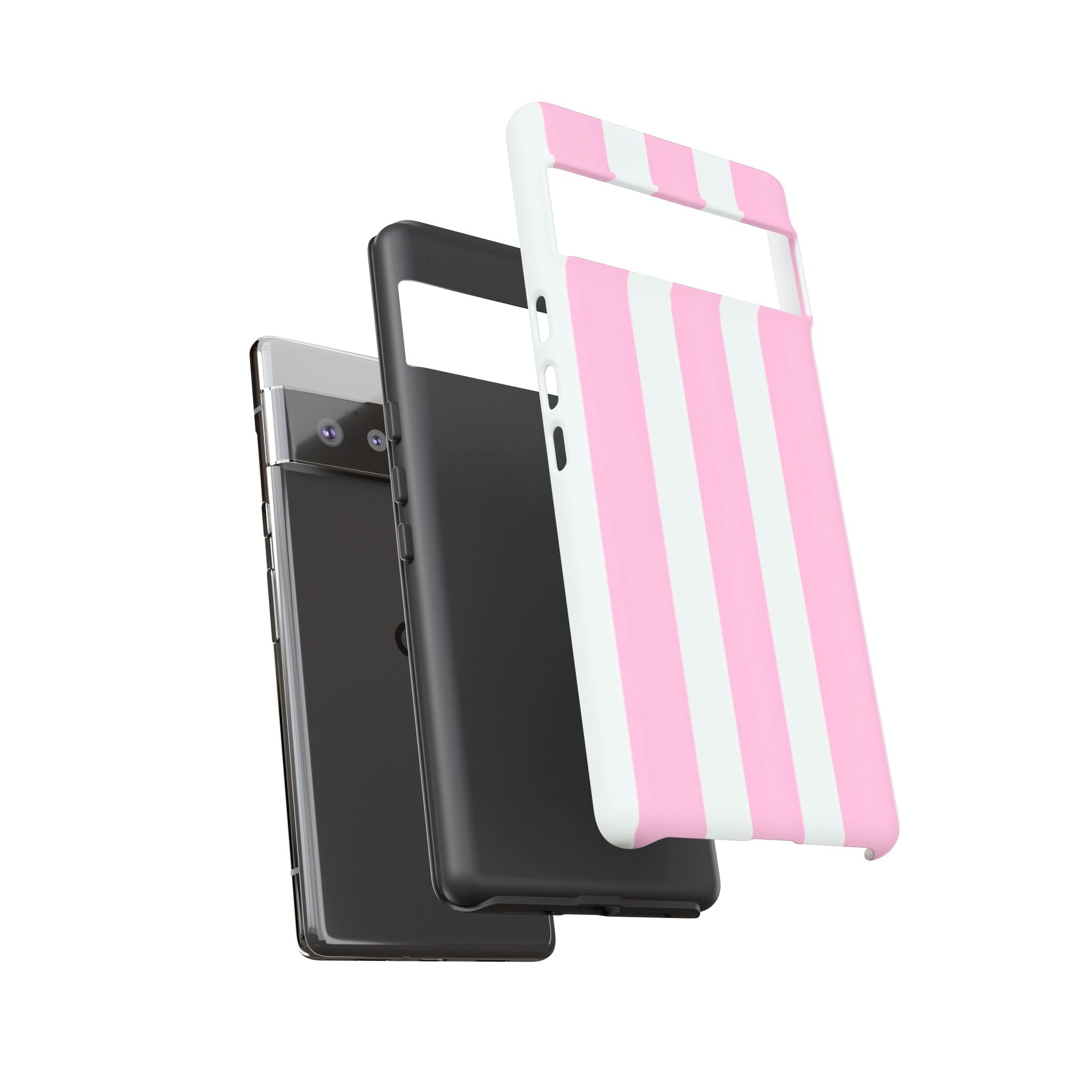 Pink & White Striped Tough Phone Case — Durable Protective Phone Cover