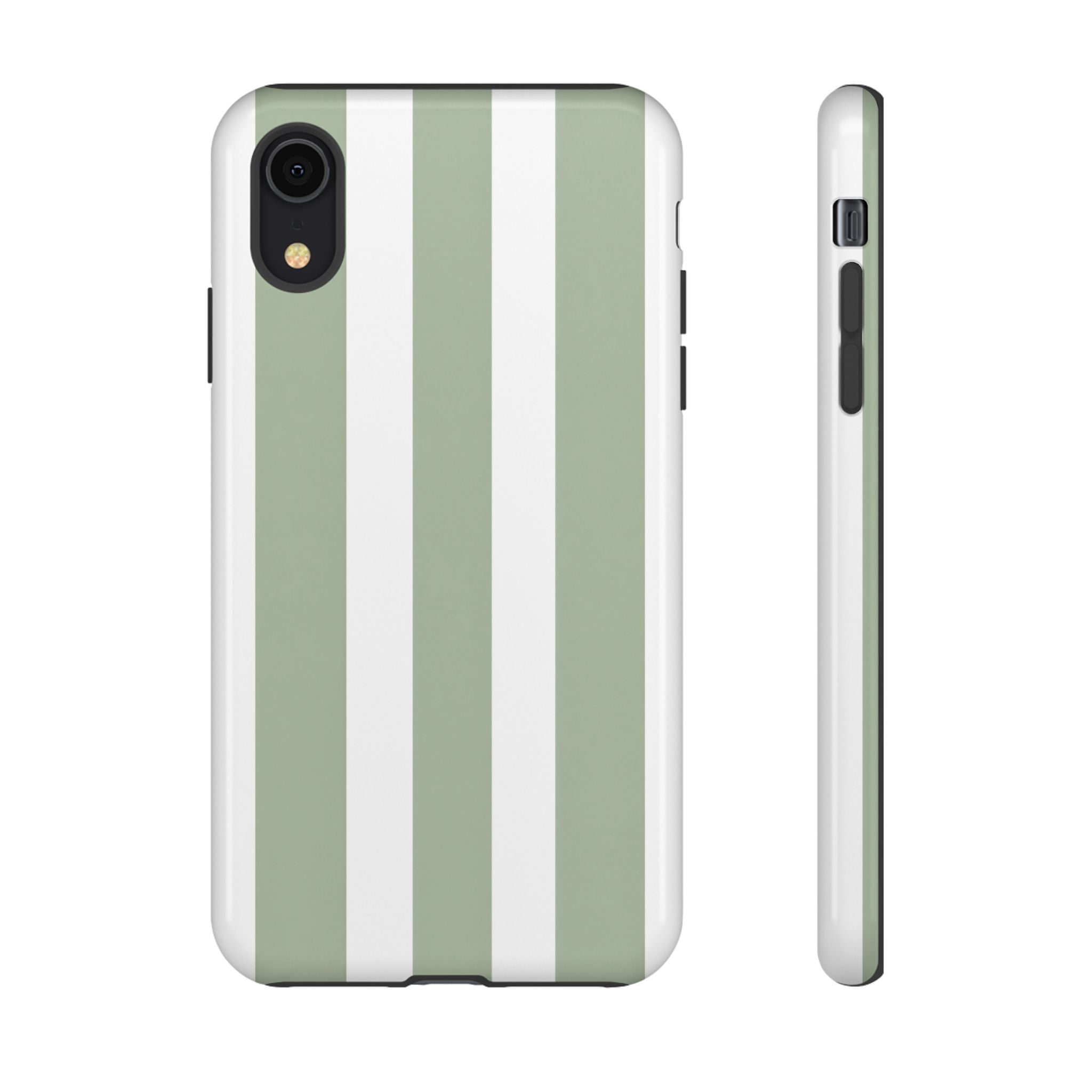 Striped Sage Tough Phone Case — Durable Green & White Vertical Stripe Phone Cover