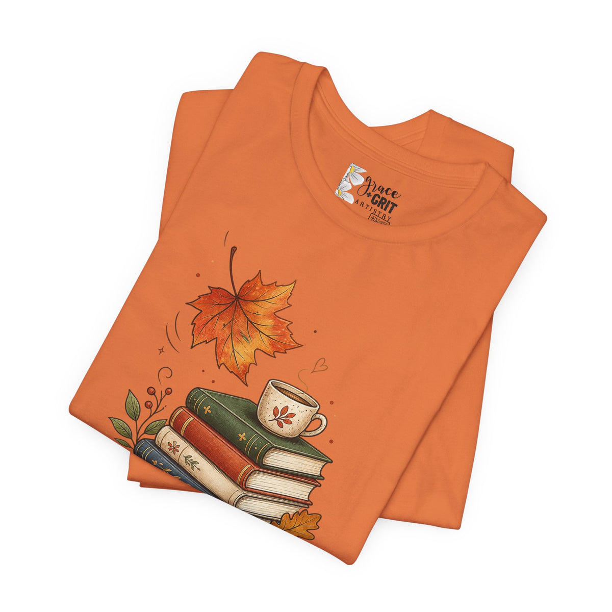 Fall Homeschool T‑Shirt – “Falling into Homeschool” Autumn Books & Coffee Tee