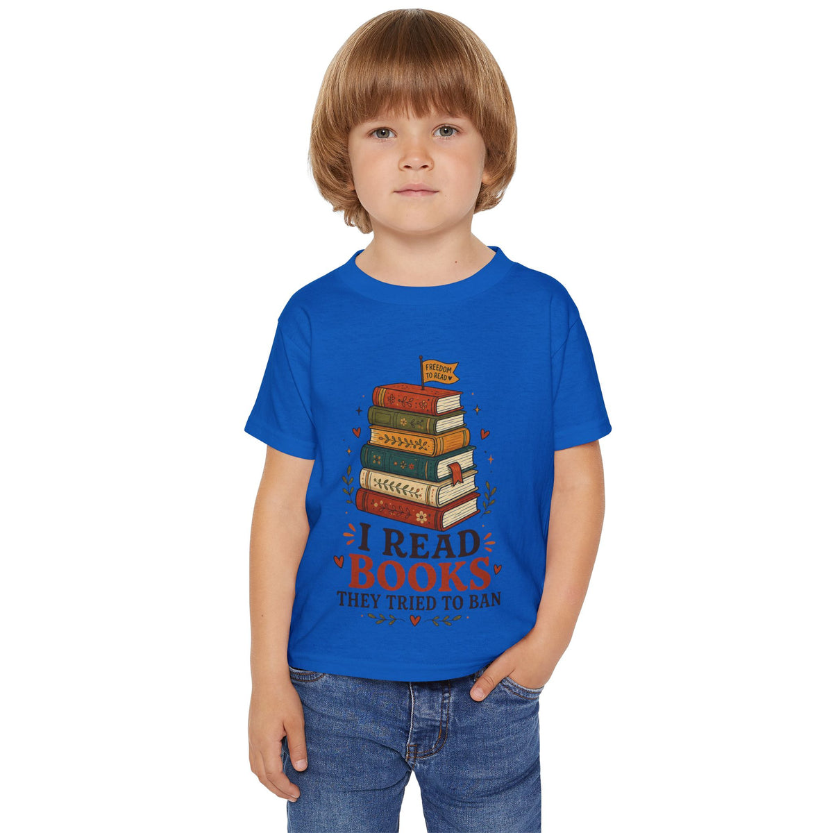 Toddler T-Shirt — "I Read Books They Tried To Ban" Bookstack Graphic
