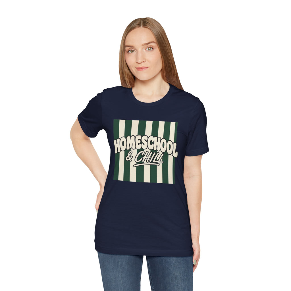 Homeschool & Chill T-Shirt — Retro Green Striped Homeschool Tee