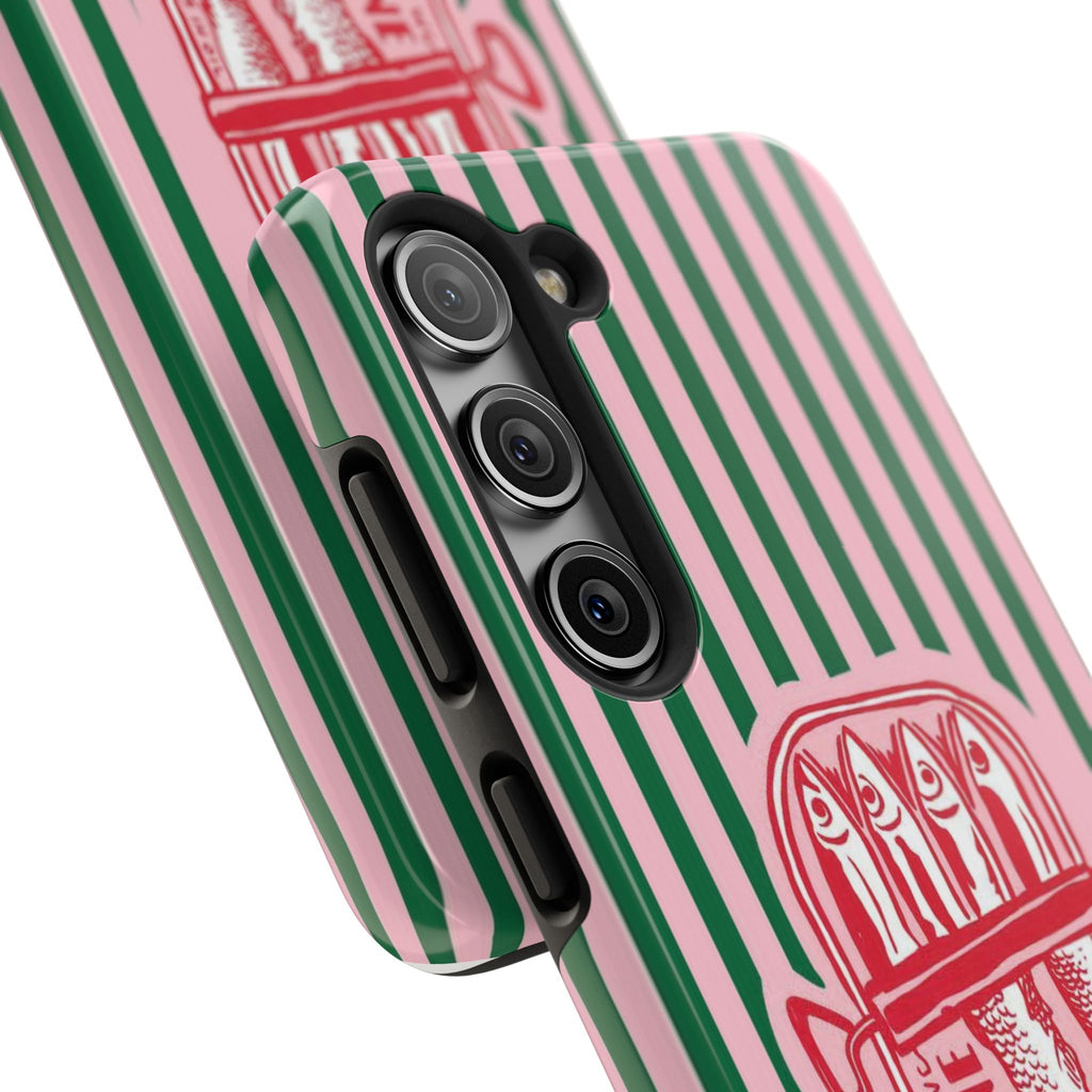 Sardine Stripes Tough Phone Case — Retro Pink & Green Protective Phone Cover