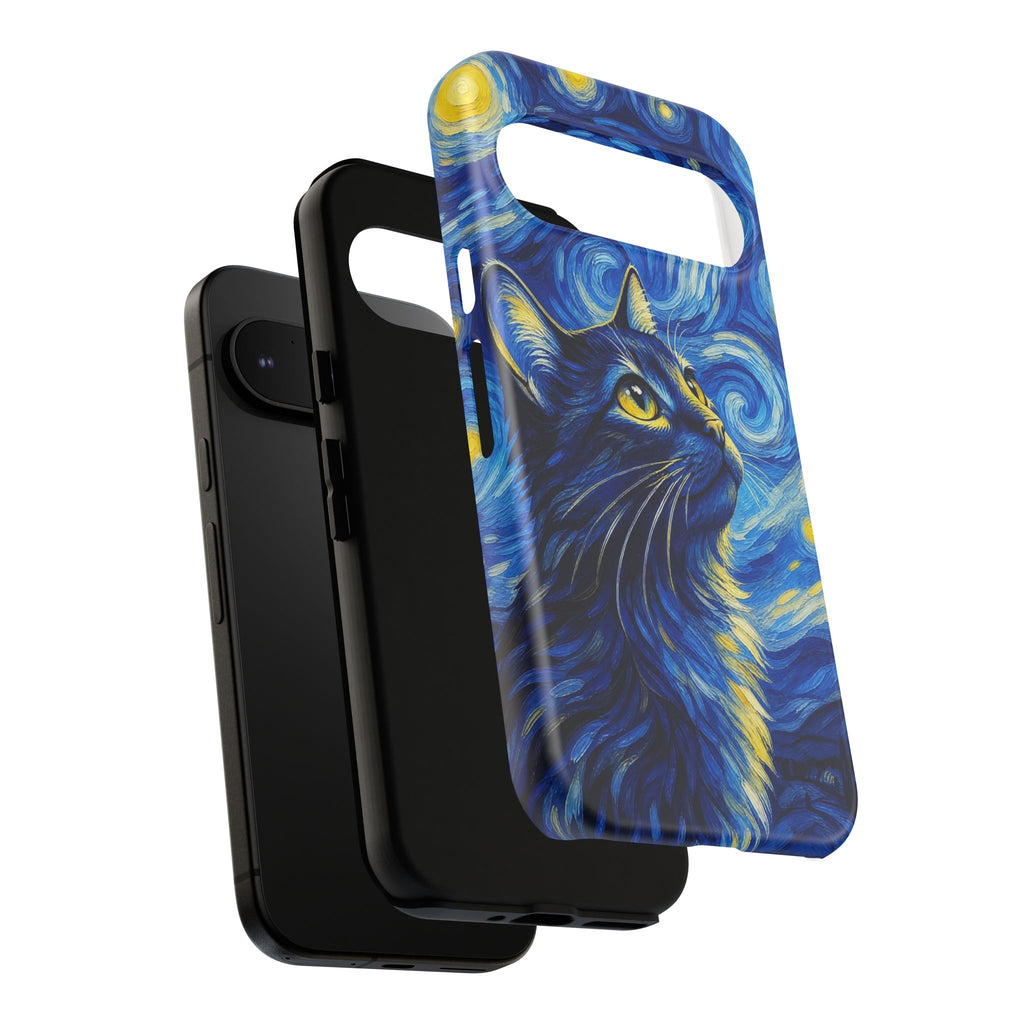 Starry Night Cat Phone Case — Van GoghStyle Blue Galaxy iPhone Cover