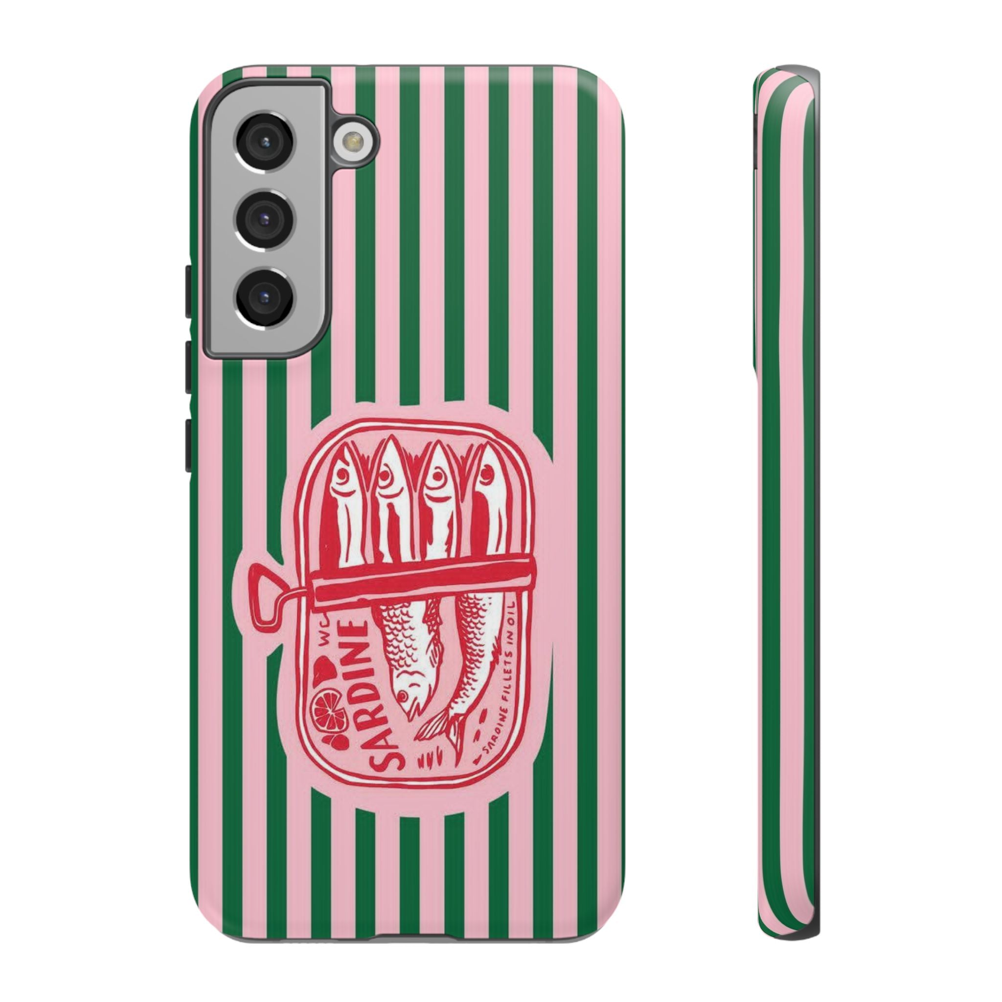 Sardine Stripe Phone Case — Retro Pink & Green Nautical Protection