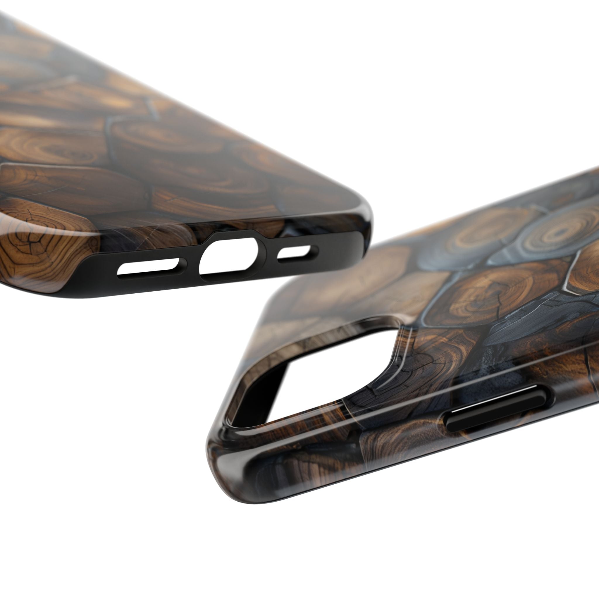 Woodgrain Hex Pattern Tough Phone Case — Rustic Log Cross-Section Design