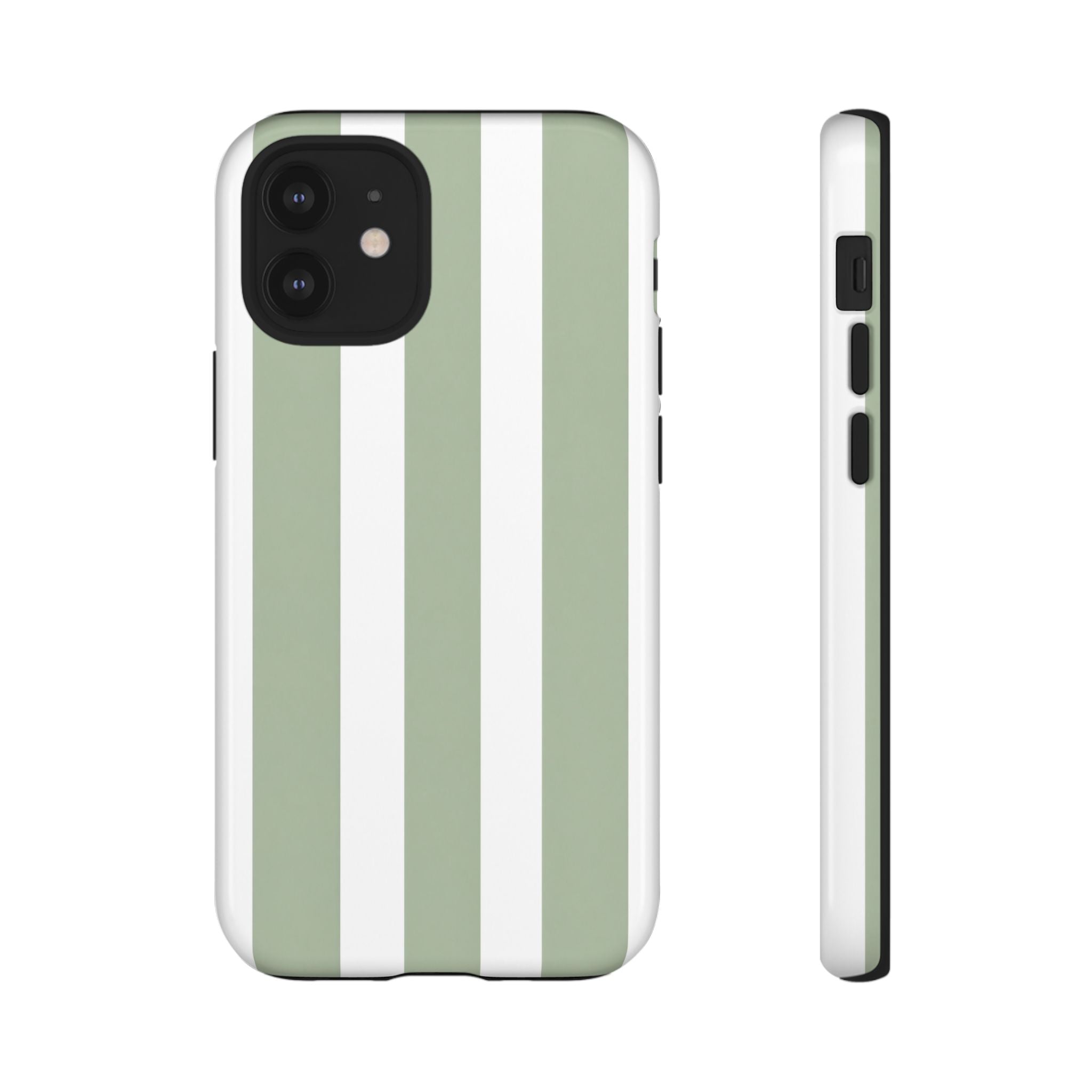 Striped Sage Tough Phone Case — Durable Green & White Vertical Stripe Phone Cover