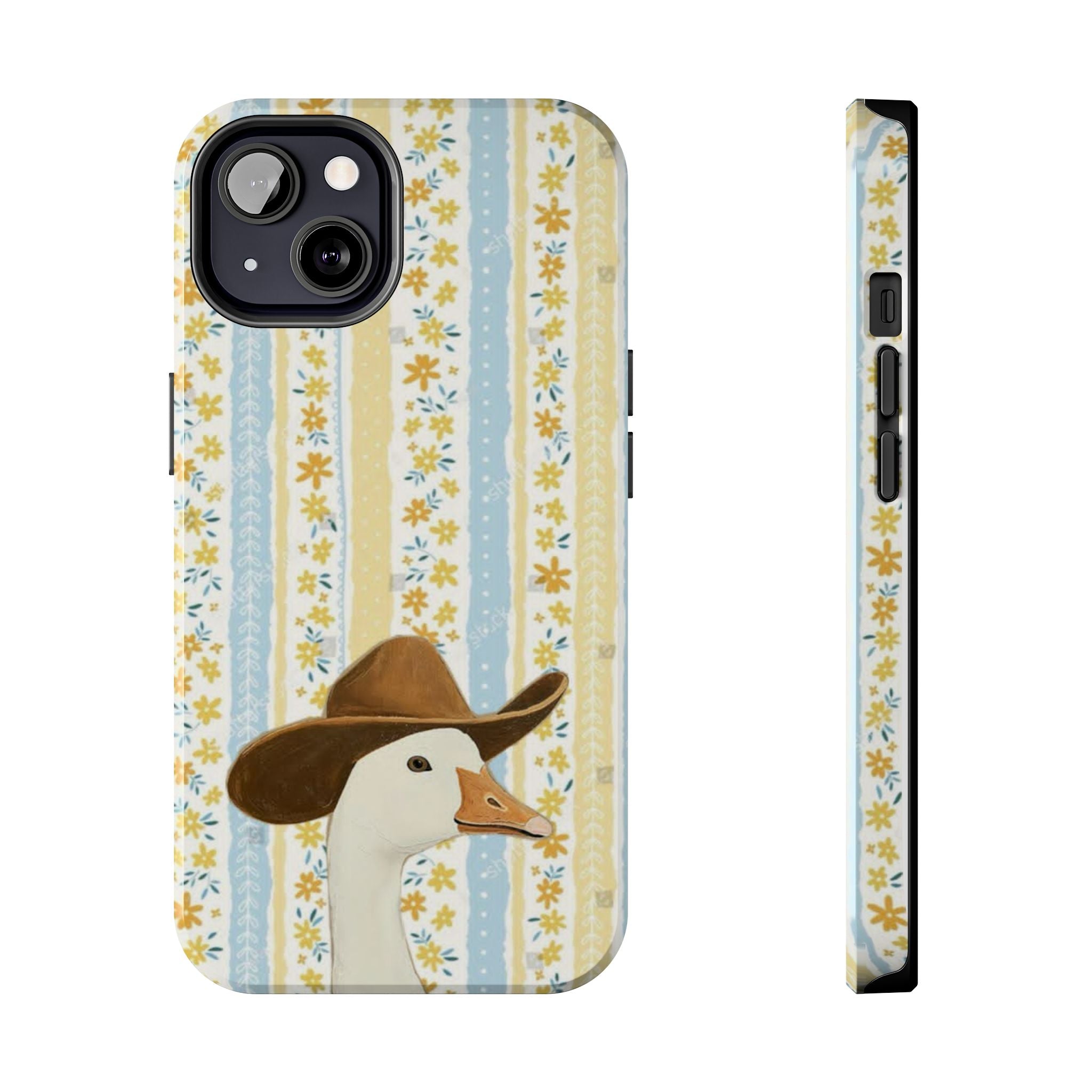 Cowboy Goose Tough Phone Case — Cute Farm Animal iPhone Case with Floral Stripes