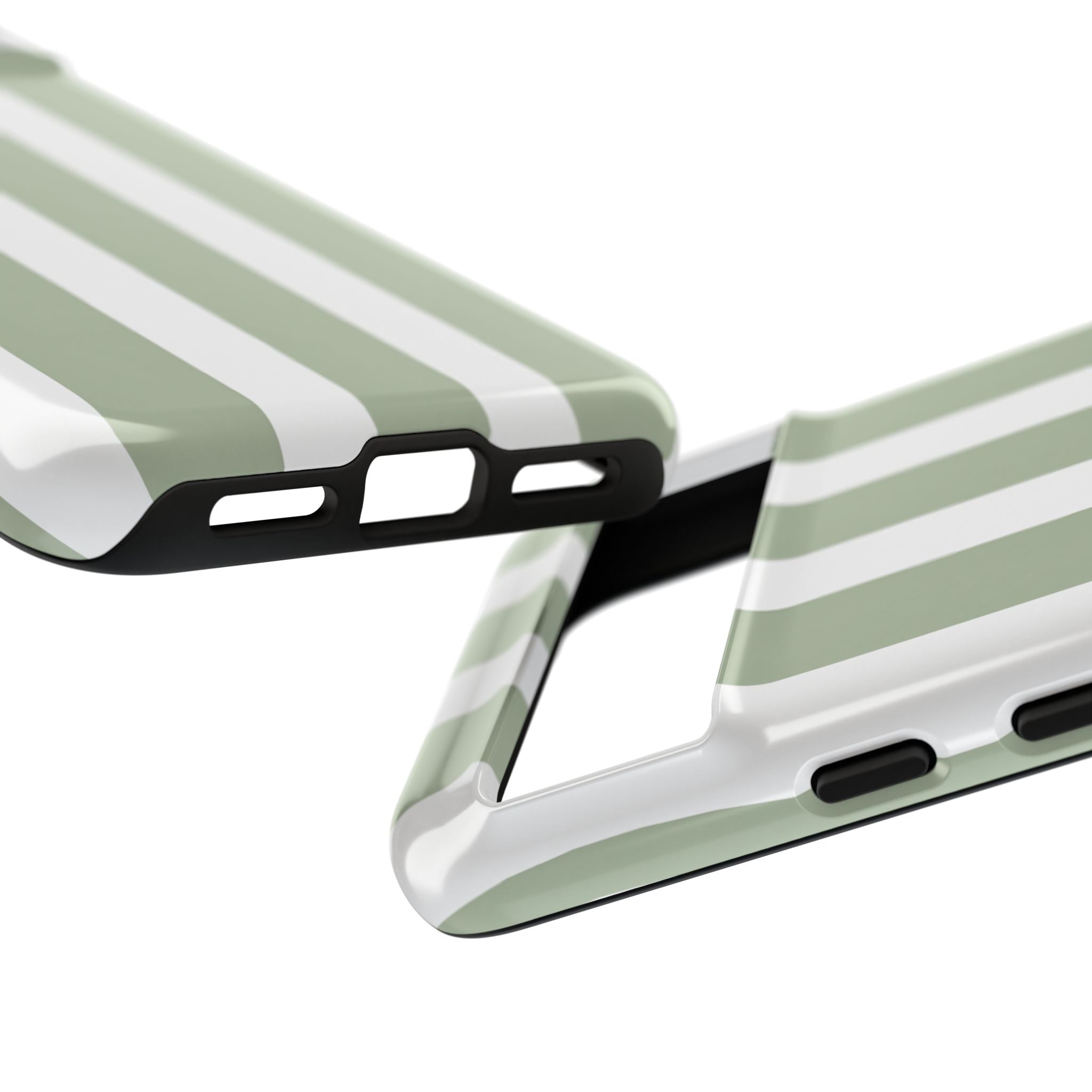 Striped Sage Tough Phone Case — Durable Green & White Vertical Stripe Phone Cover