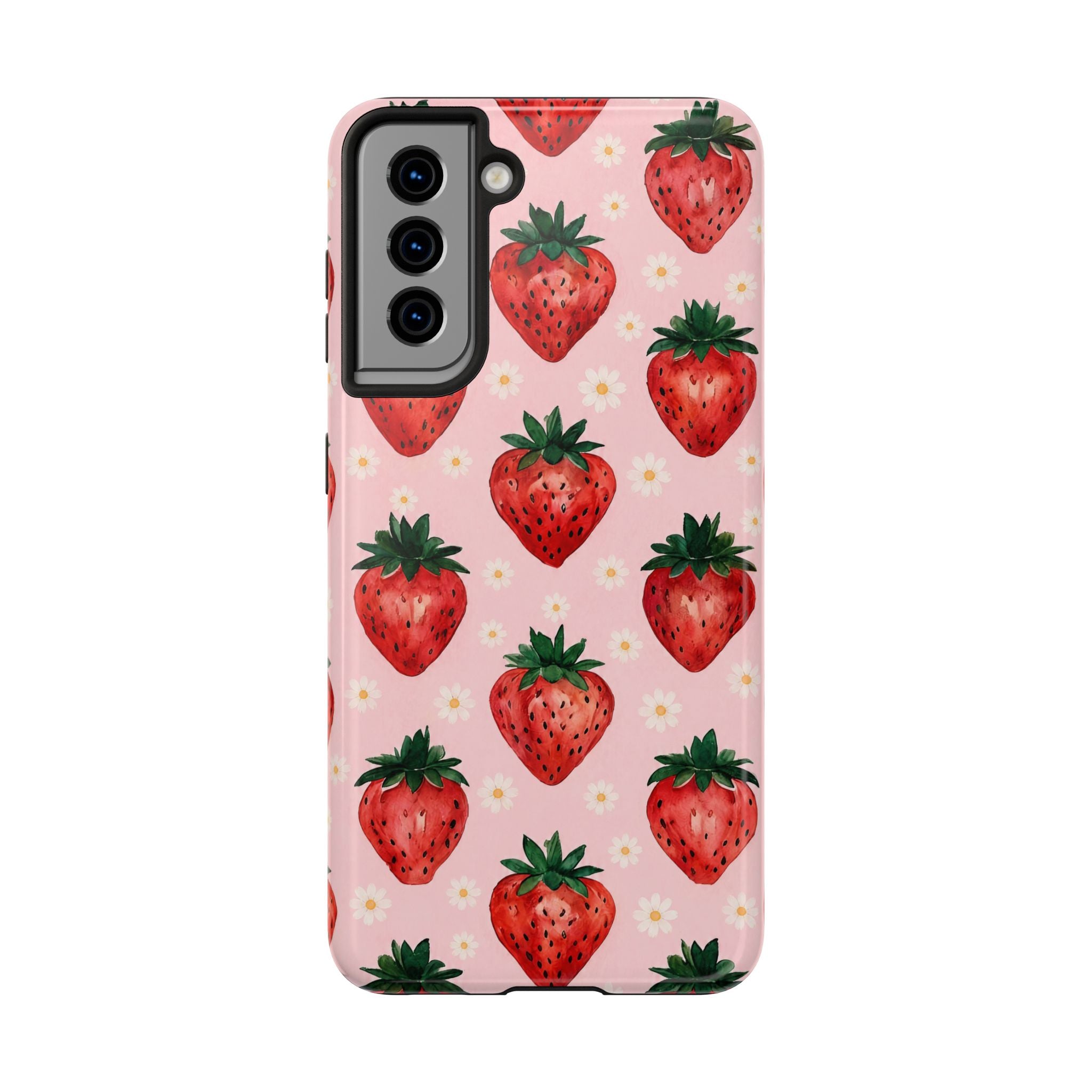 Strawberry Pattern Tough Phone Case — Cute Pink Fruit iPhone/Android Protection