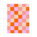 Retro Checkerboard Velveteen Plush Blanket – Pink, Orange & Lavender