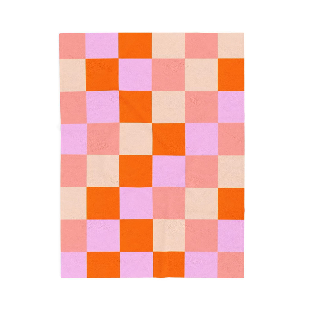 Retro Checkerboard Velveteen Plush Blanket – Pink, Orange & Lavender