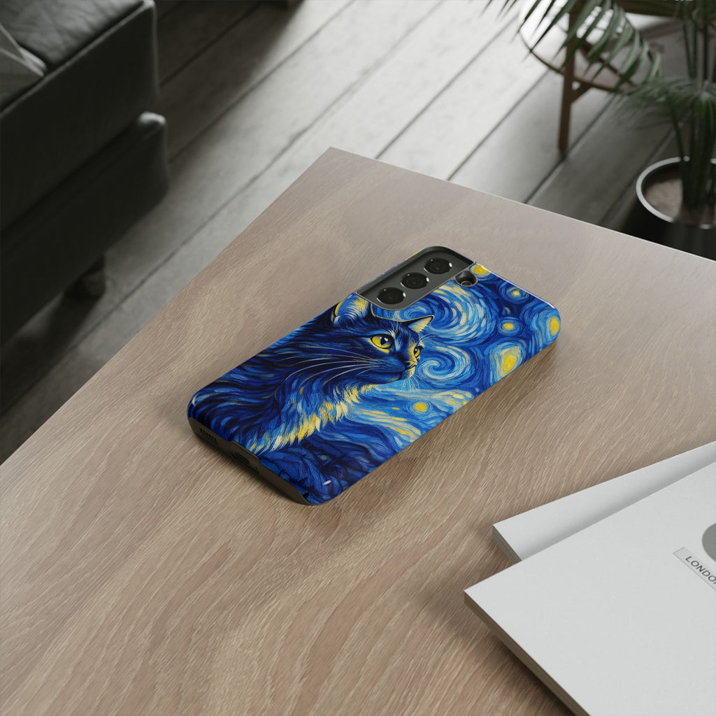 Starry Night Cat Phone Case — Van GoghStyle Blue Galaxy iPhone Cover