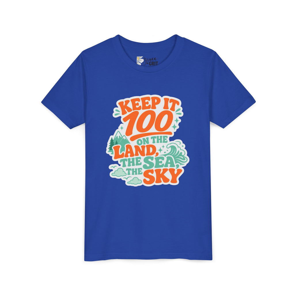 Keep It 100 on the Land the Sea the Sky Youth Tee | Adventure Nature Graphic