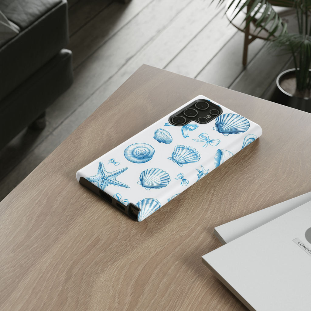 Seaside Shells Phone Case — Blue Nautical Shell & Starfish Pattern