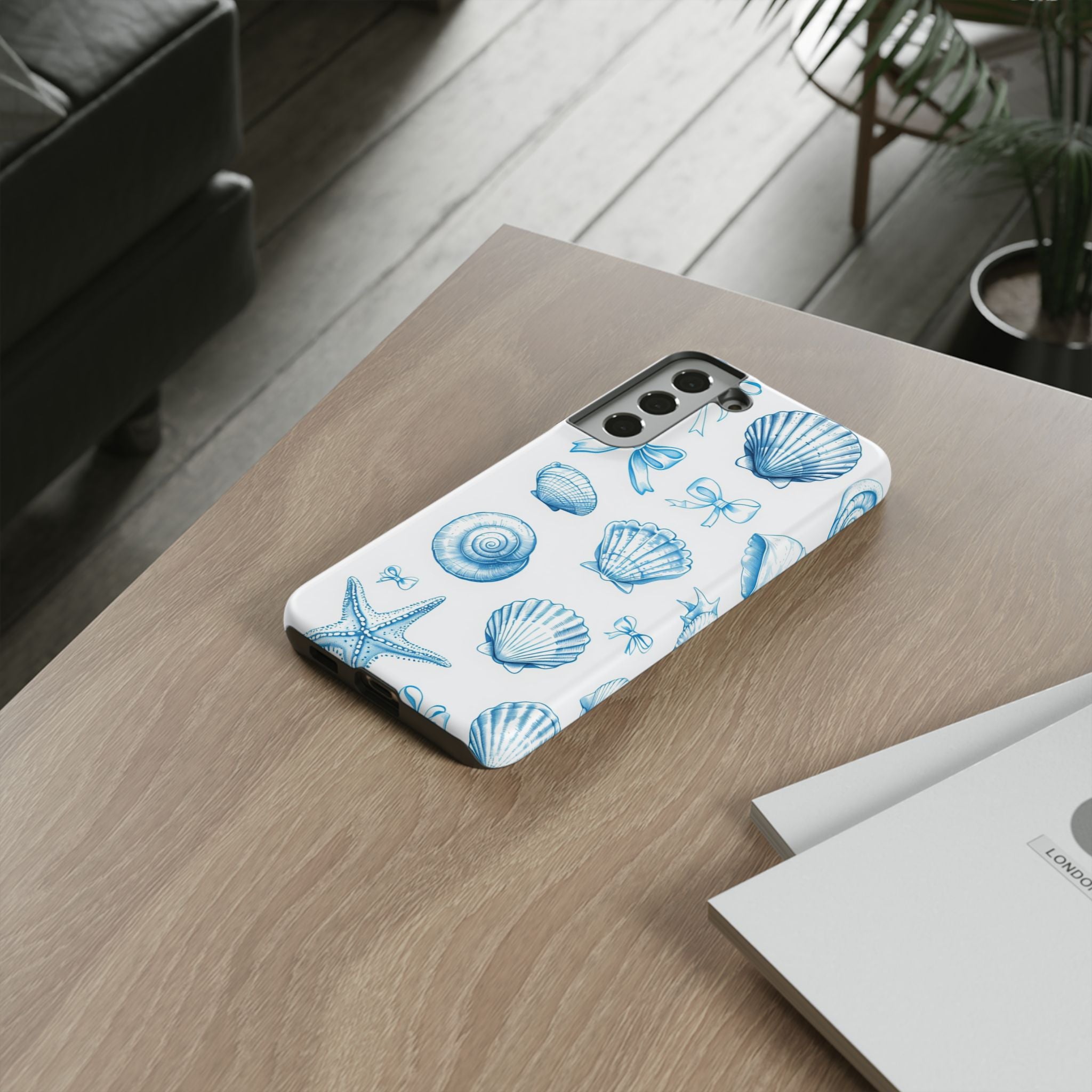 Seaside Shells Phone Case — Blue Nautical Shell & Starfish Pattern