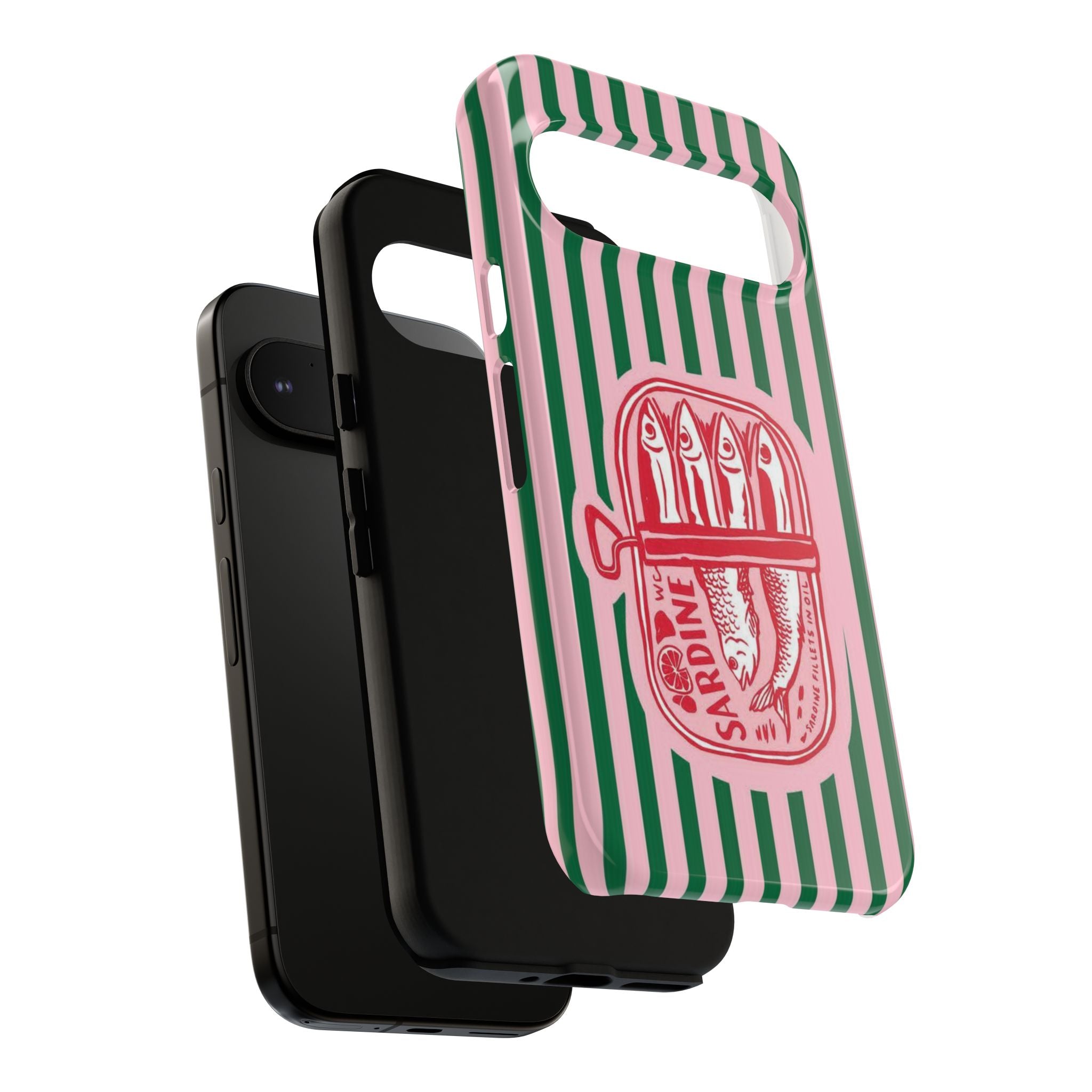 Sardine Stripe Phone Case — Retro Pink & Green Nautical Protection