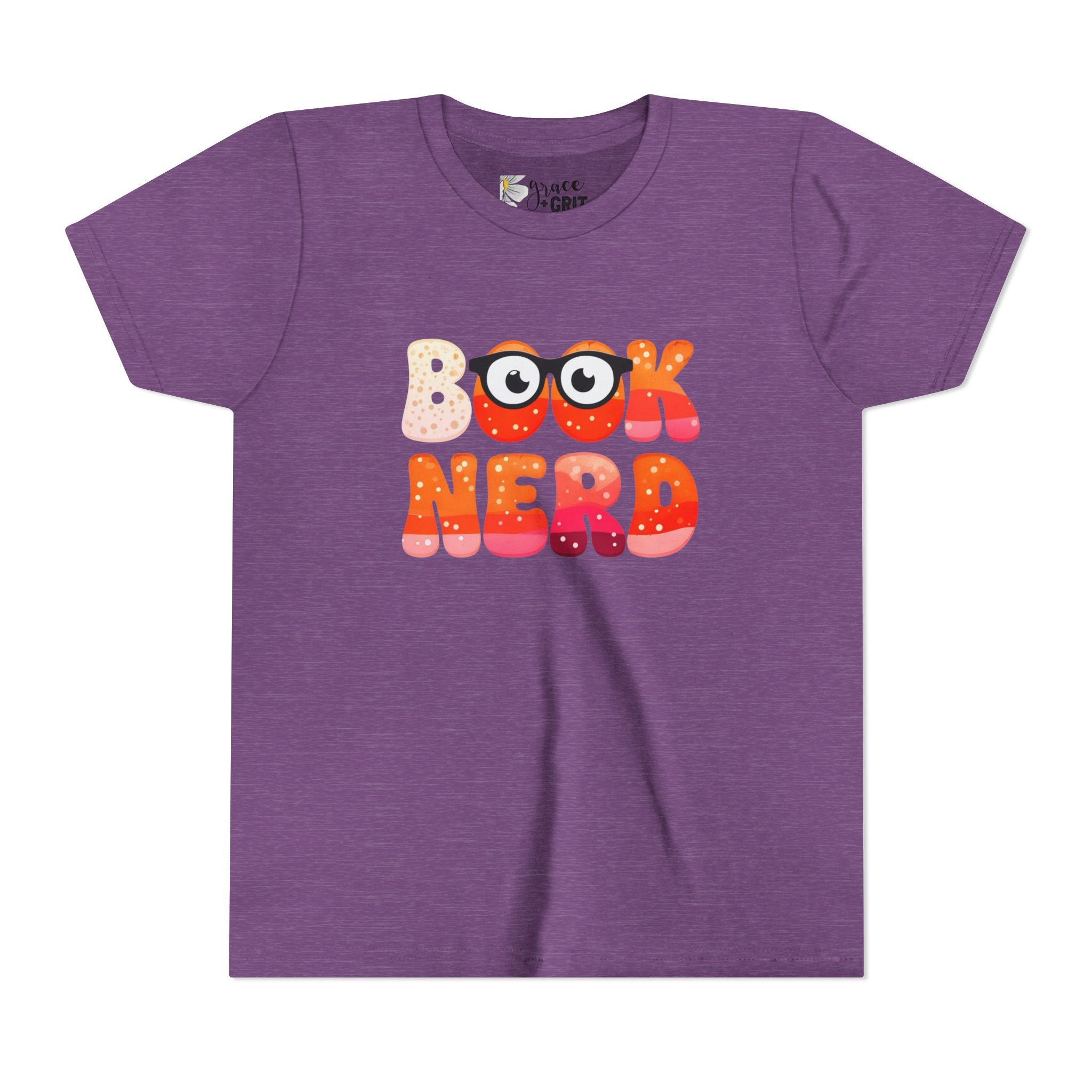 Book Nerd Youth Tee | Cute Retro Bubble Letters with Glasses