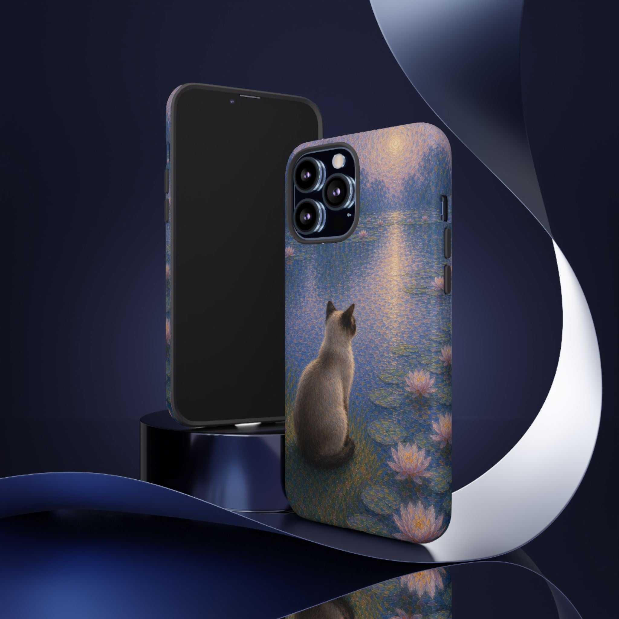Cat Moonlight Phone Case — Serene Siamese by Lily Pond