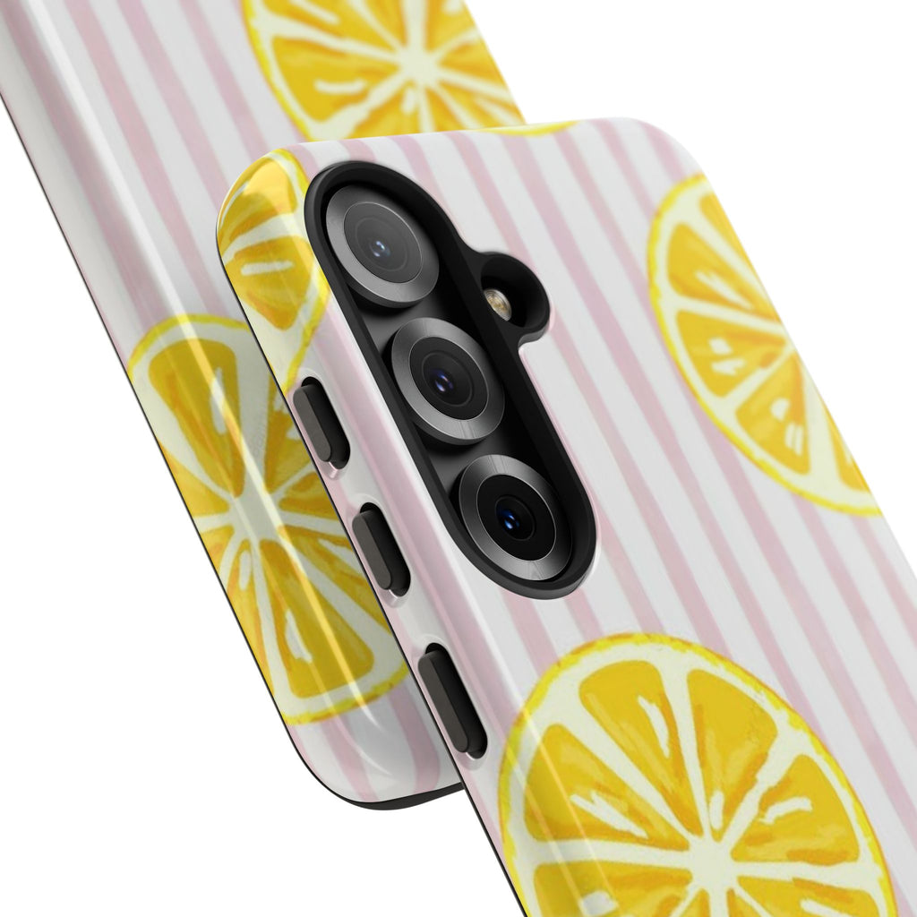 Lemon Slices Tough Case — Cute Pink Stripe Phone Cover