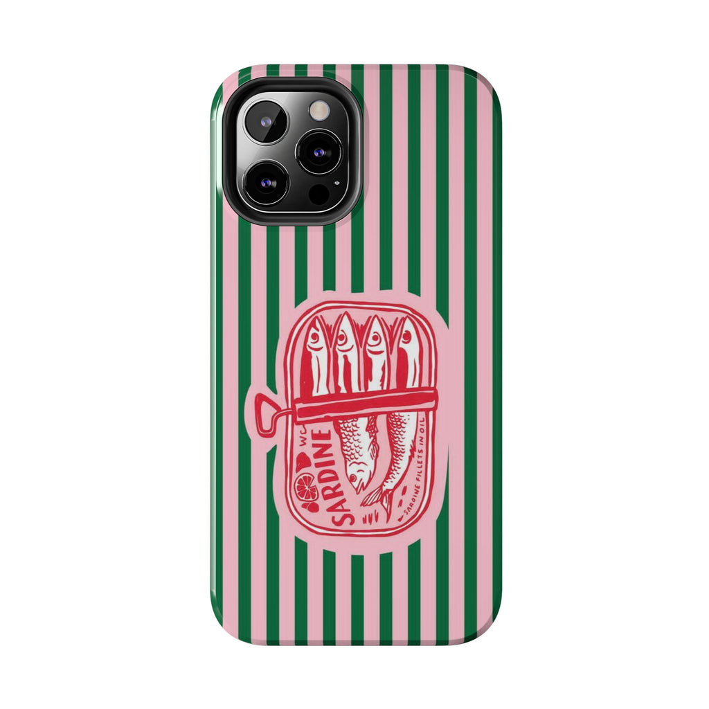 Sardine Stripes Tough Phone Case — Retro Pink & Green Protective Phone Cover