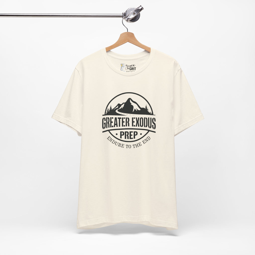 Greater Exodus Prep T-Shirt — Mountain Logo “Endure to the End” Adventure Tee