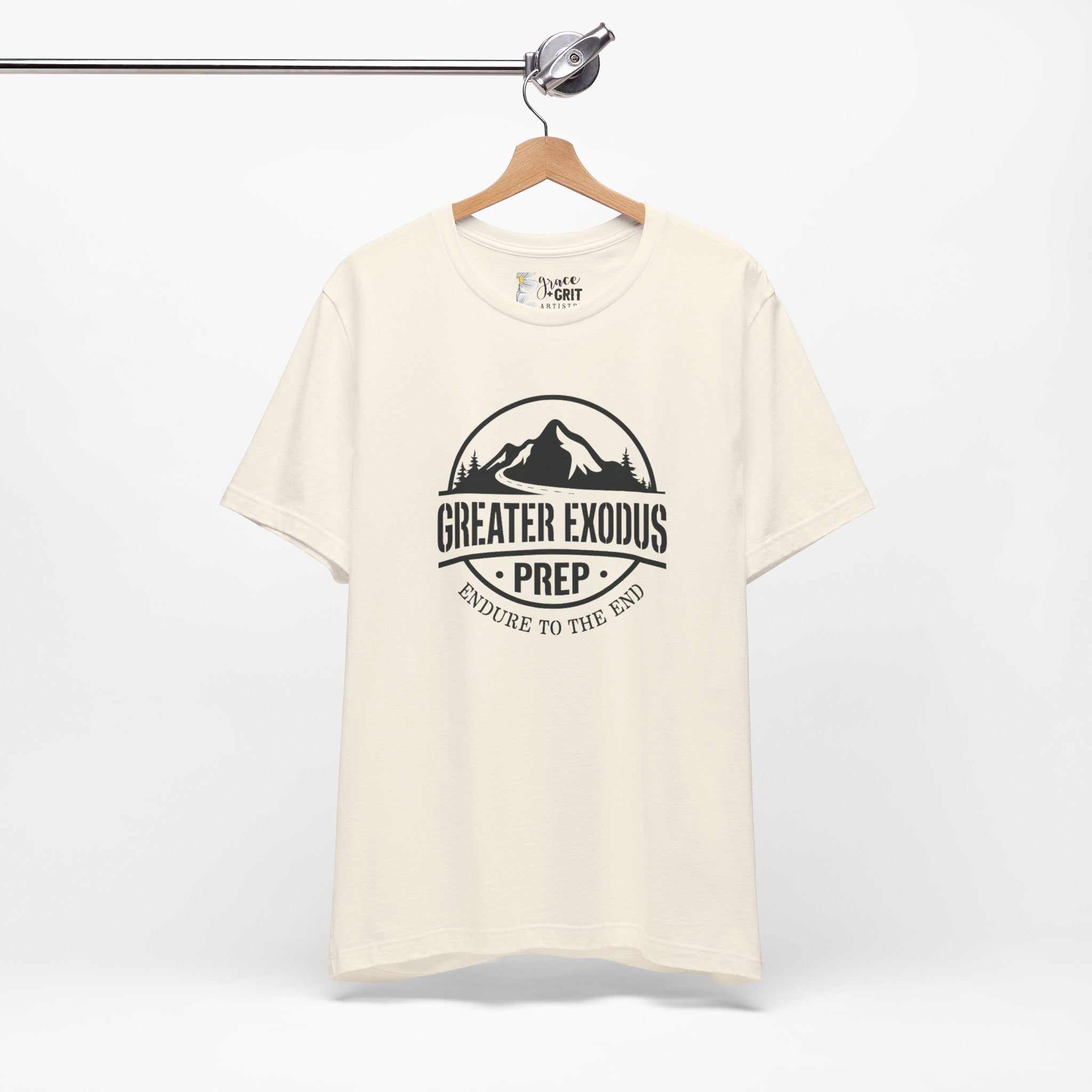 Greater Exodus Prep T-Shirt — Mountain Logo “Endure to the End” Adventure Tee