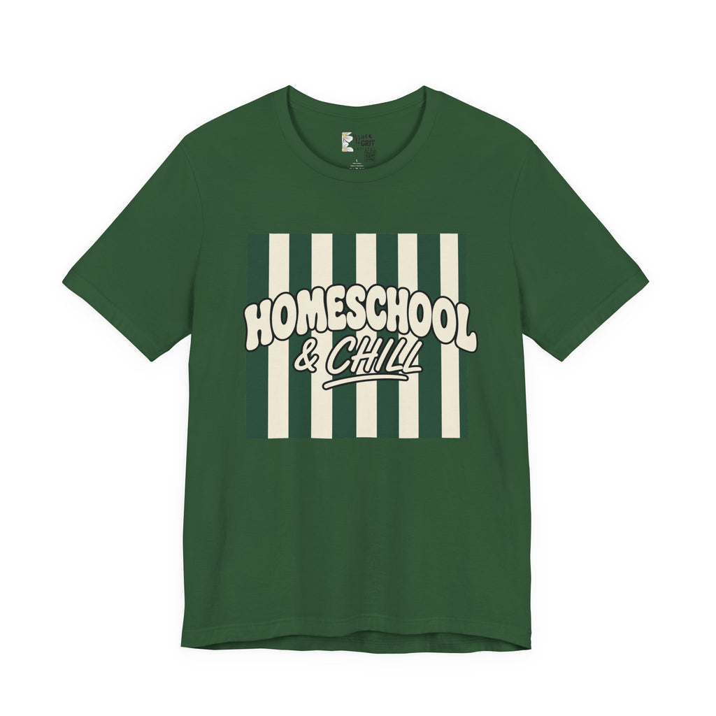 Homeschool & Chill T-Shirt — Retro Green Striped Homeschool Tee