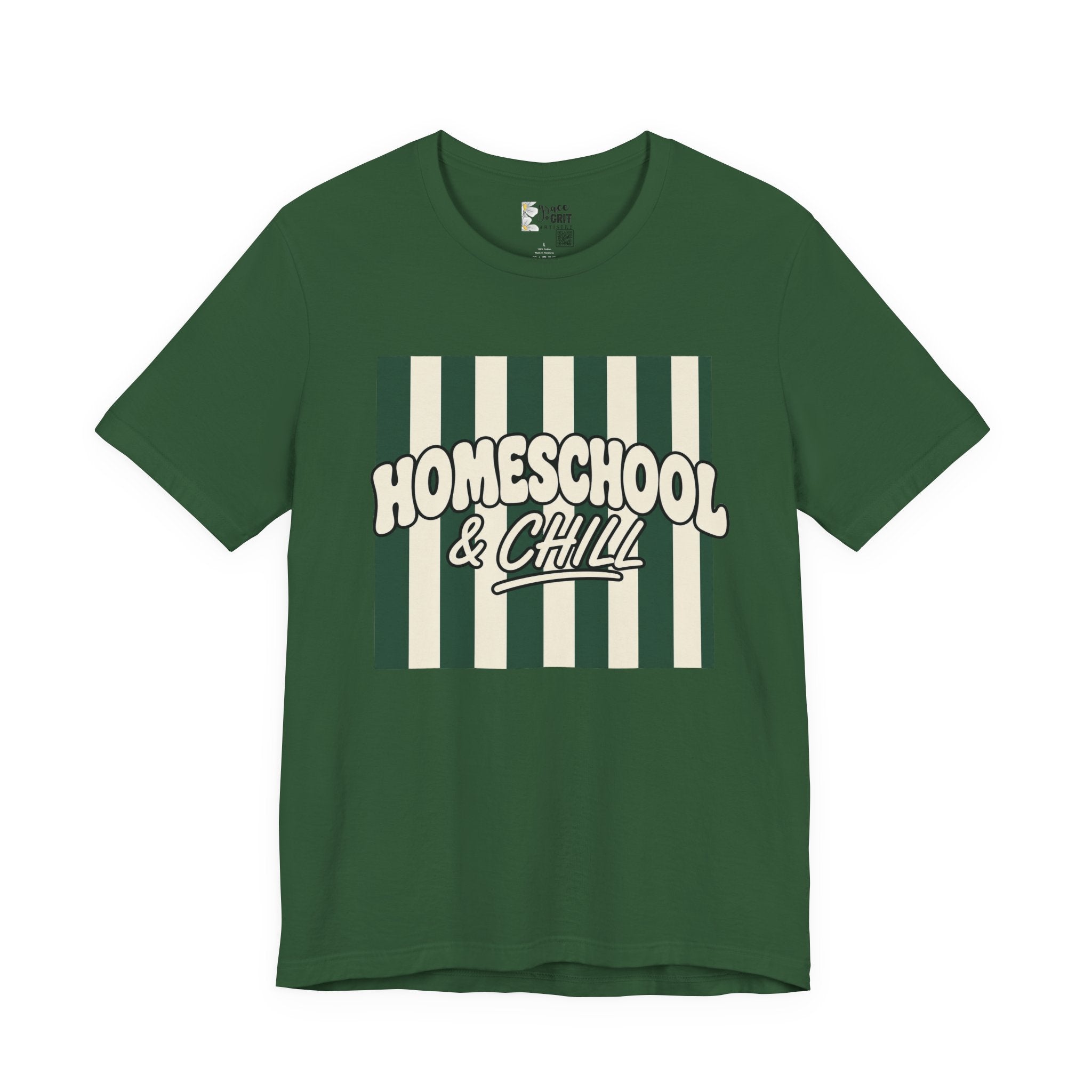 Homeschool & Chill T-Shirt — Retro Green Striped Homeschool Tee