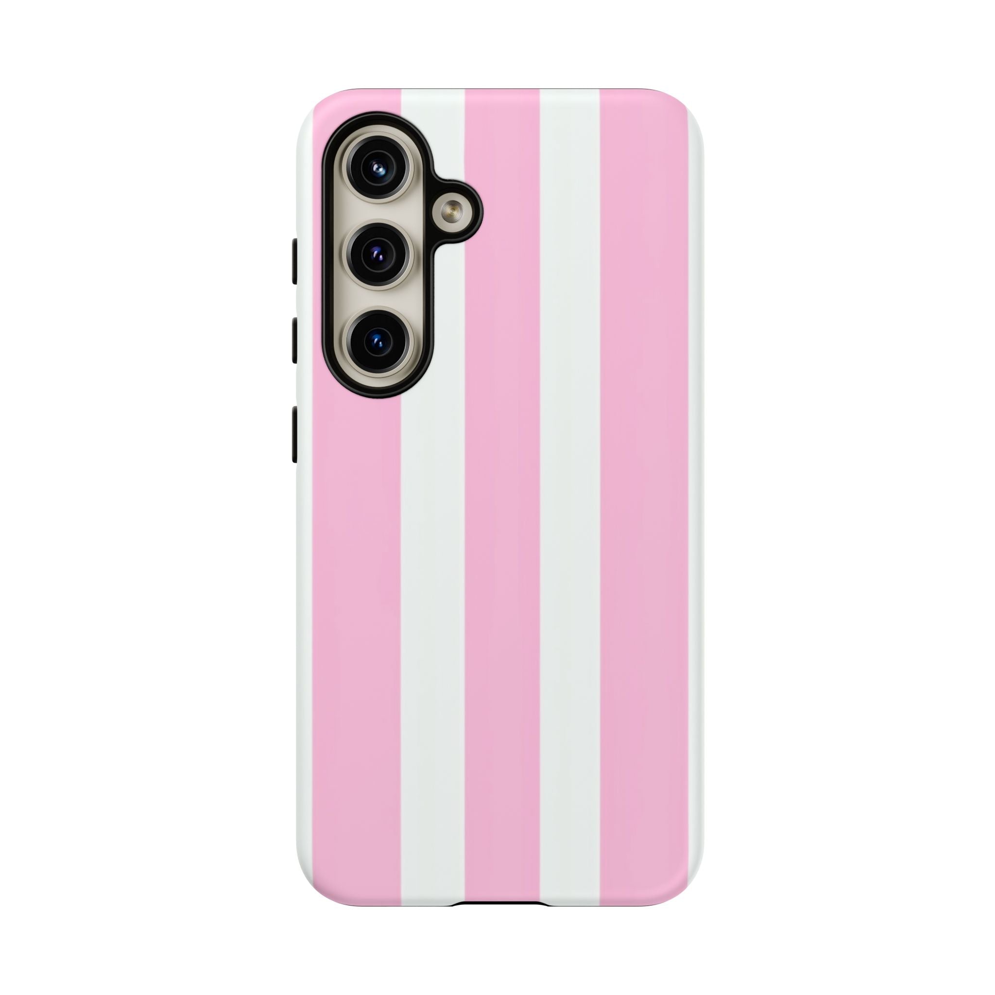 Pink & White Striped Tough Phone Case — Durable Protective Phone Cover