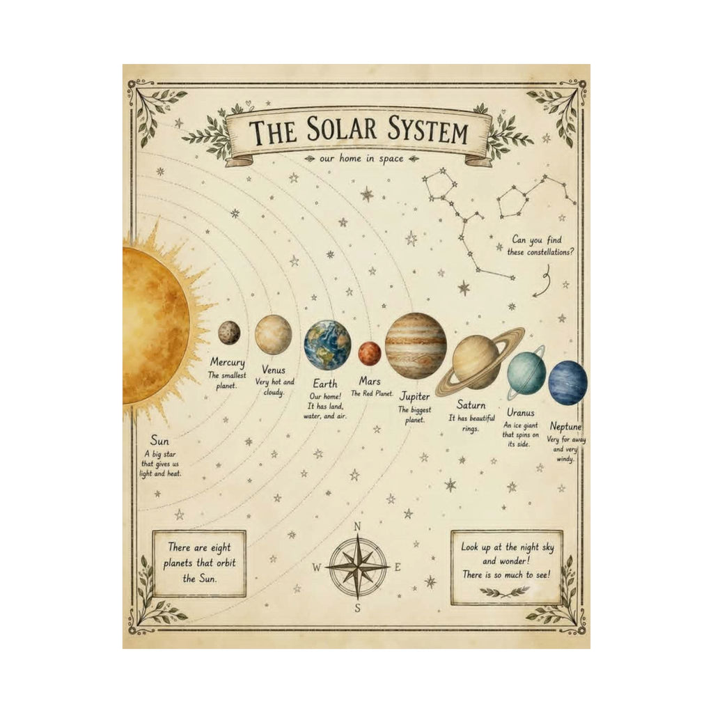 Solar System Poster — Vintage Educational Matte Vertical Wall Art