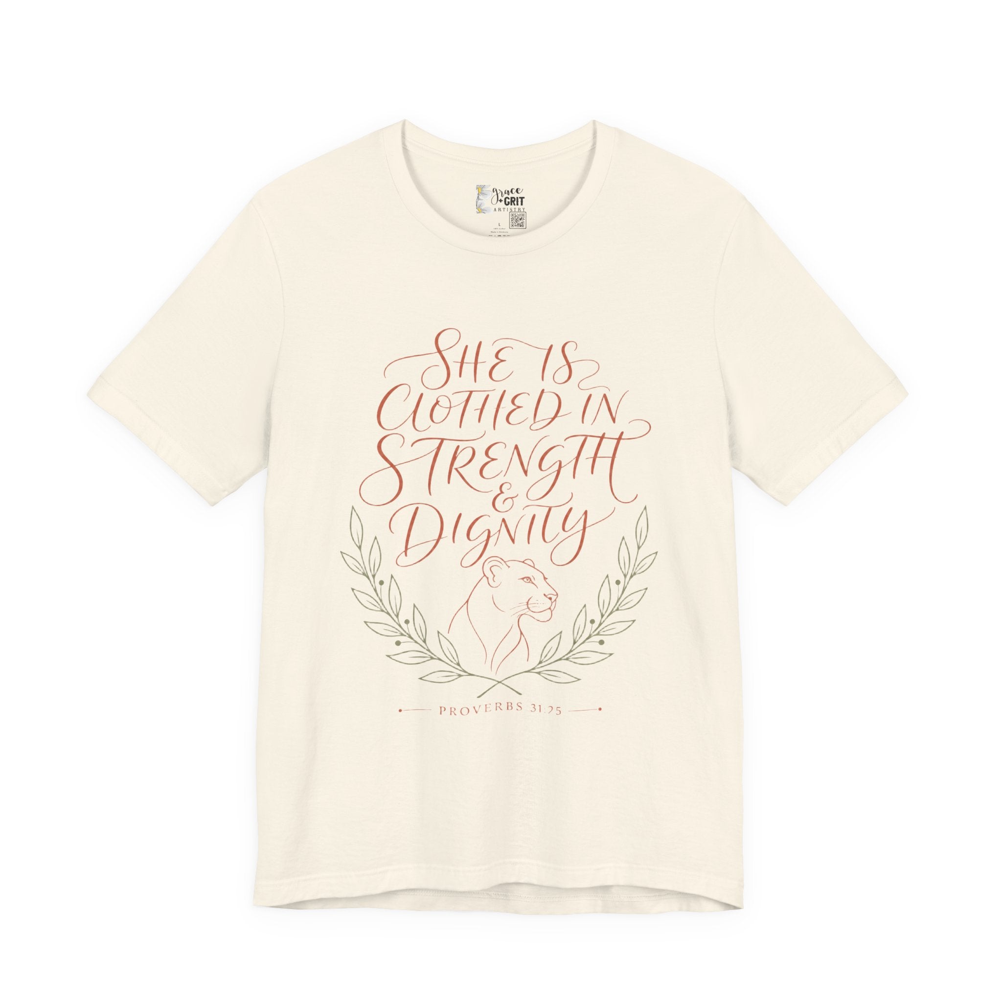 She Is Clothed in Strength & Dignity Tee — Inspirational Christian Women's Graphic T-Shirt
