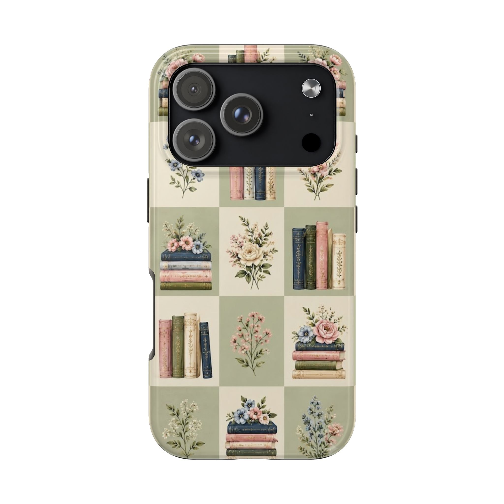Floral Bookshelf Tough Phone Case — Vintage Floral & Stacked Books Pattern