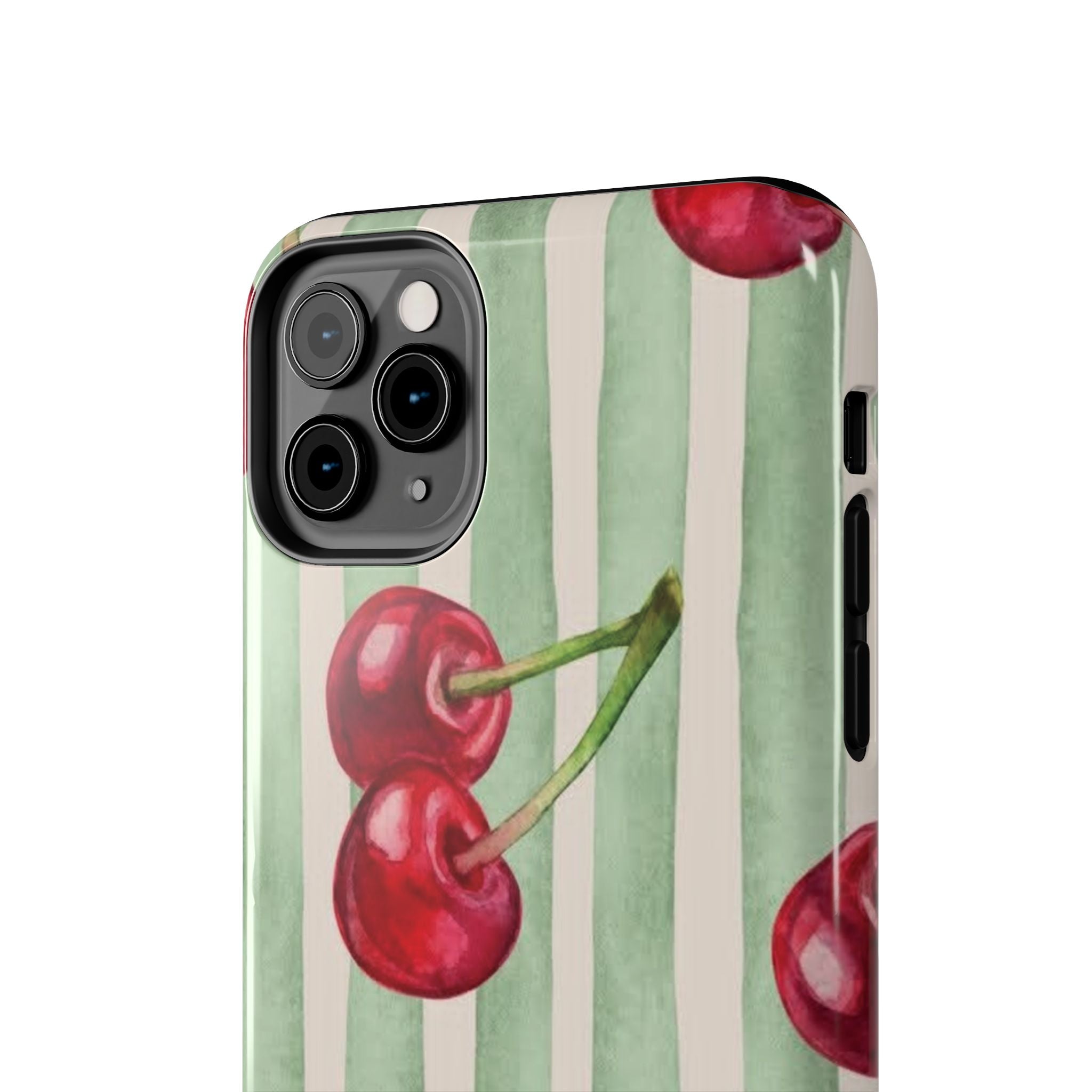 Cherry Stripe Tough Phone Case — Retro Watercolor Cherry Pattern Durable Phone Case