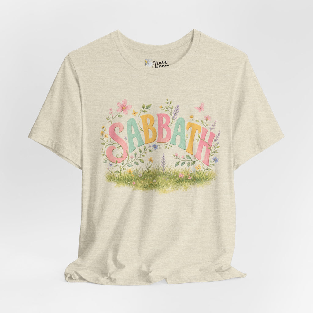 Sabbath Floral Script Tee | Pastel Flowers, Meadow Illustration