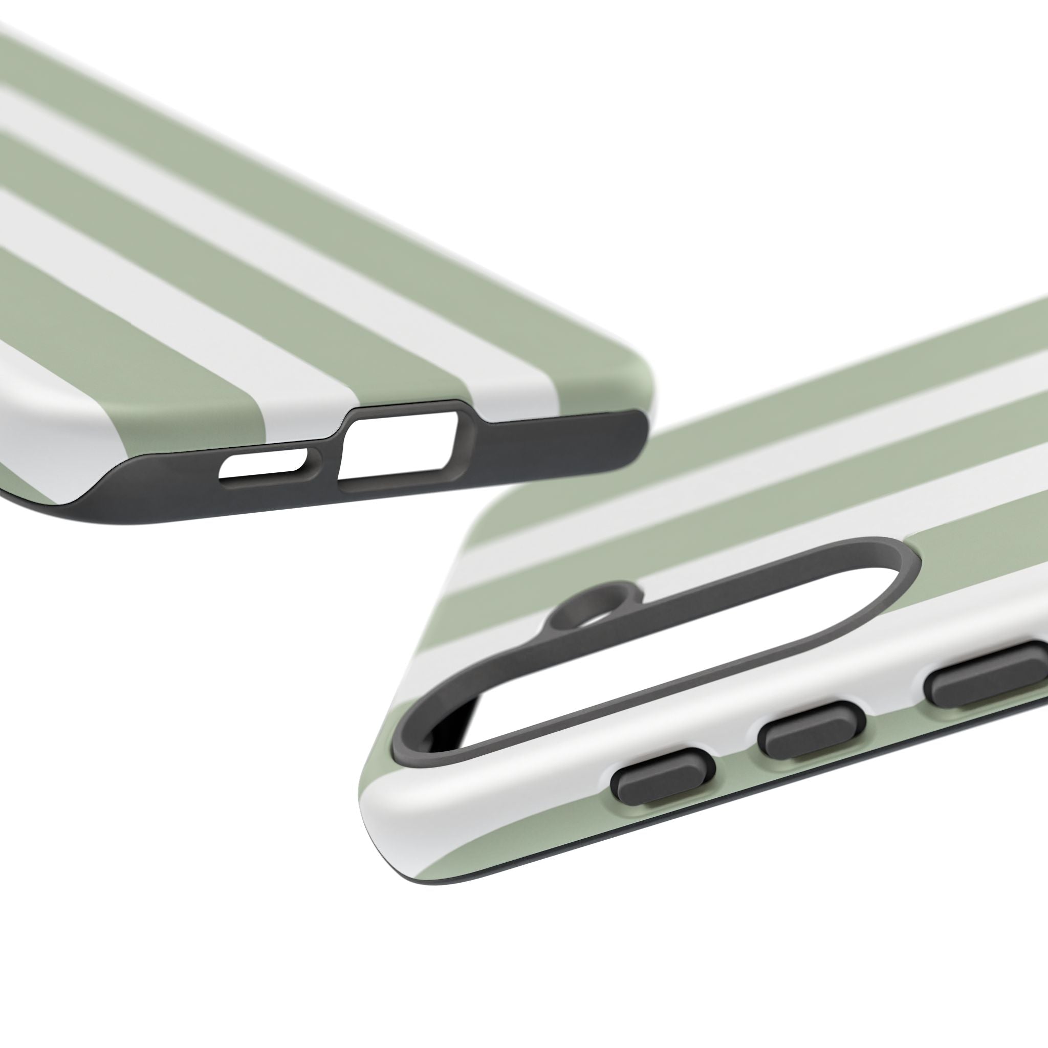 Striped Sage Tough Phone Case — Durable Green & White Vertical Stripe Phone Cover