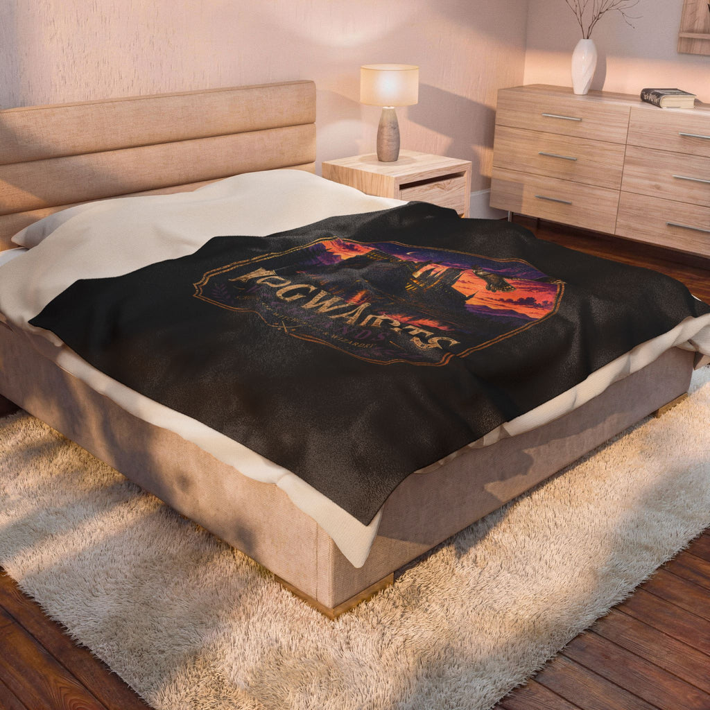 Hogwarts Highlands Velveteen Plush Blanket — Magical Castle Throw for Fans