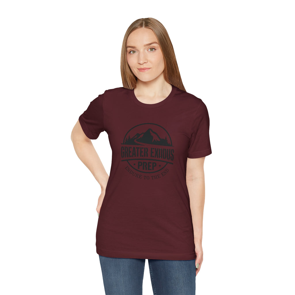 Greater Exodus Prep T-Shirt — Mountain Logo “Endure to the End” Adventure Tee
