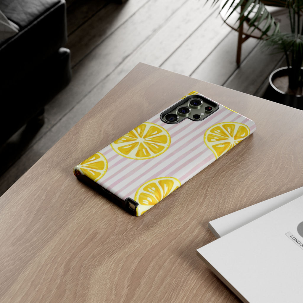 Lemon Slices Tough Case — Cute Pink Stripe Phone Cover