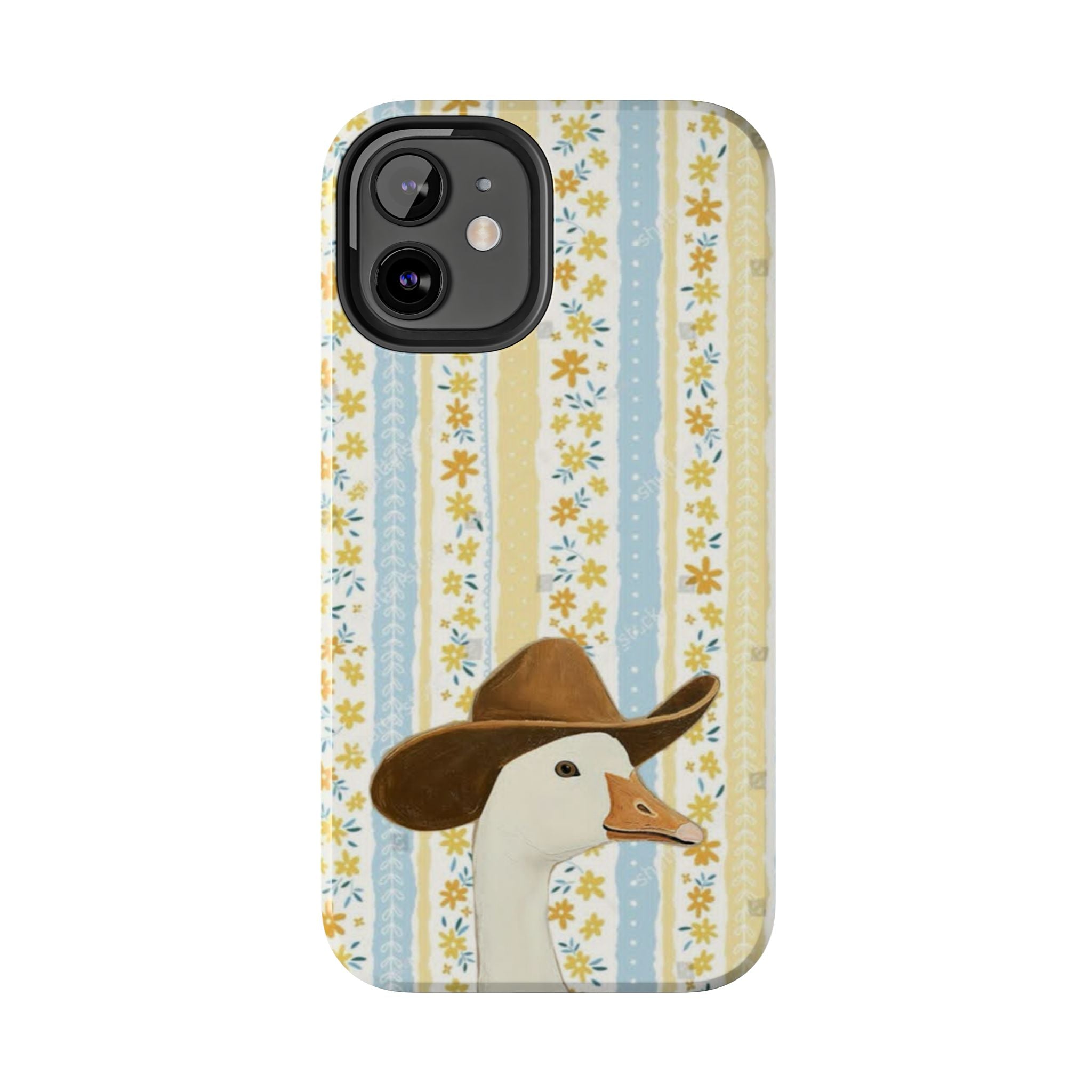 Cowboy Goose Tough Phone Case — Cute Farm Animal iPhone Case with Floral Stripes