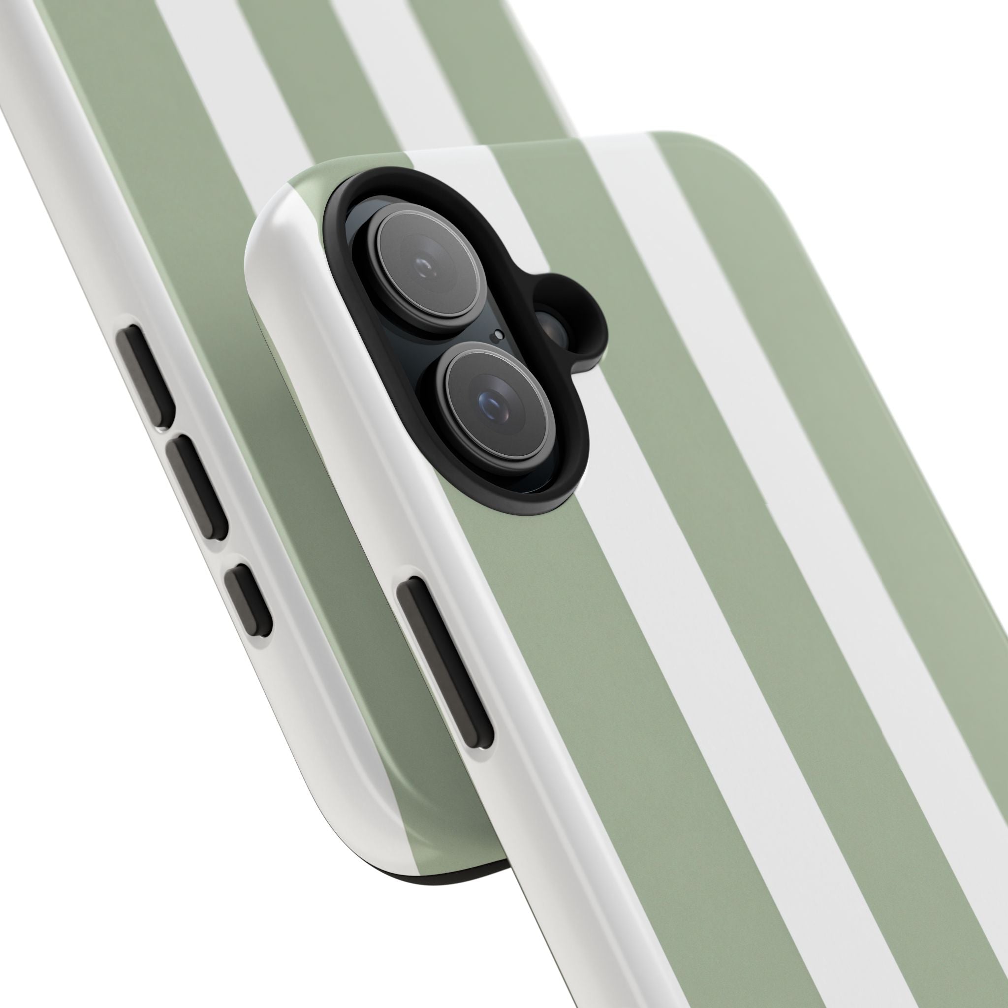 Sage & White Striped Tough Phone Case — Durable Protective Phone Cover