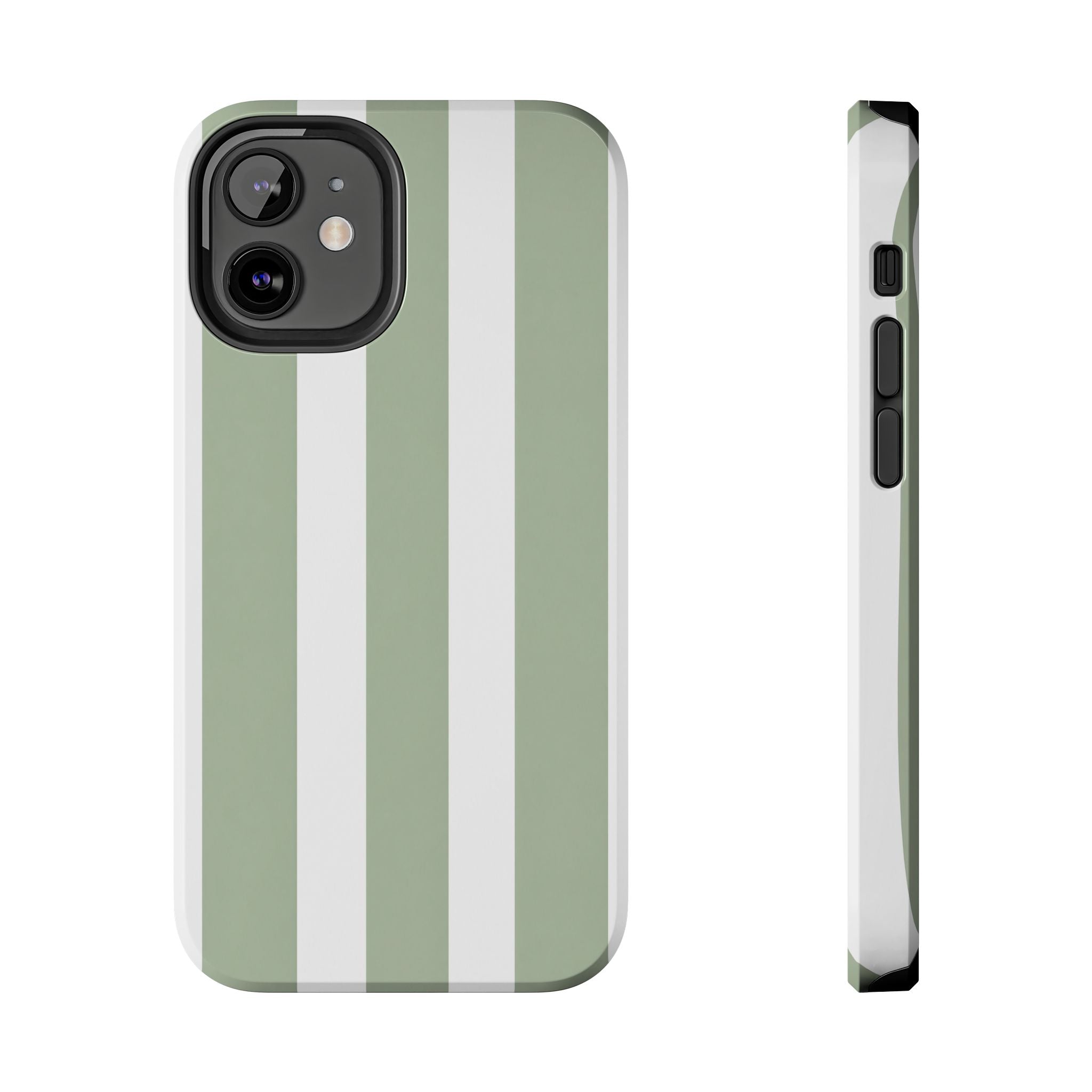 Sage & White Striped Tough Phone Case — Durable Protective Phone Cover
