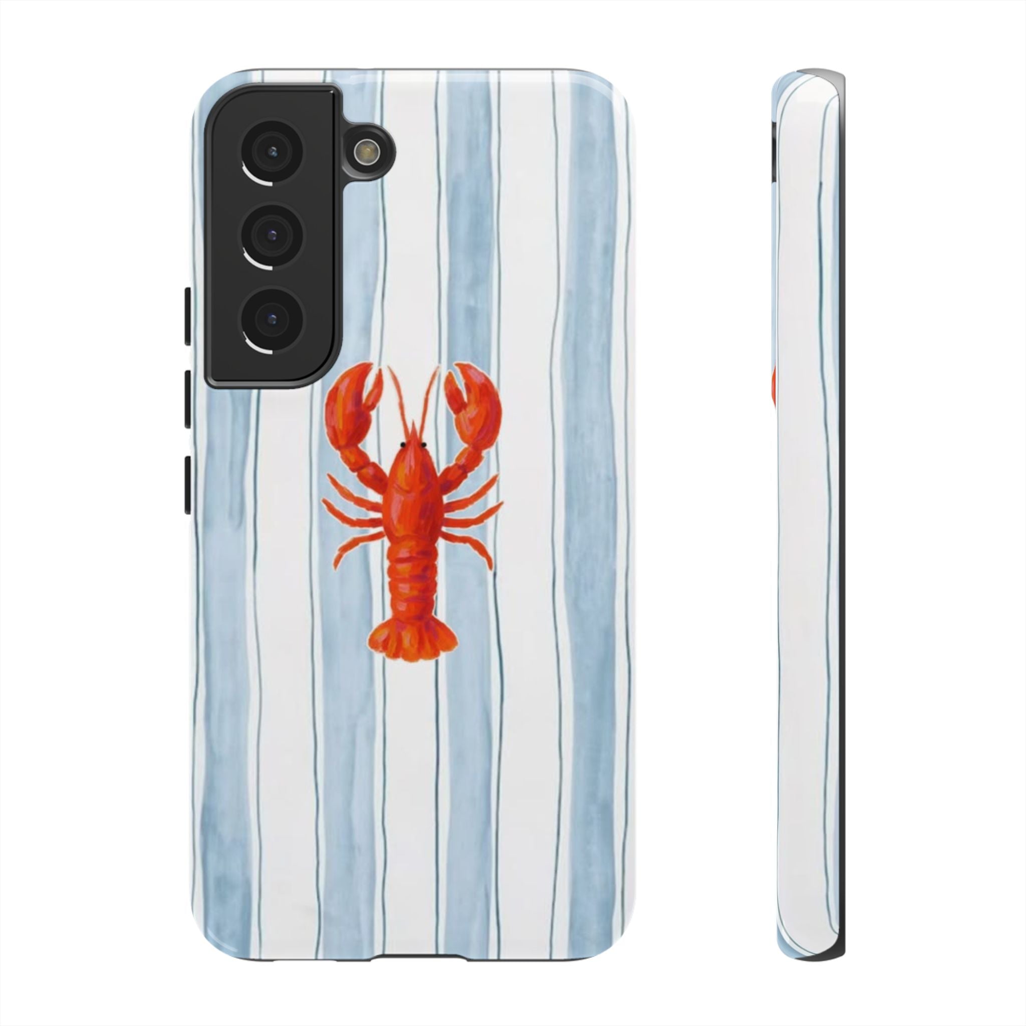 Lobster Stripe Phone Case — Nautical Blue & White Protective Cover