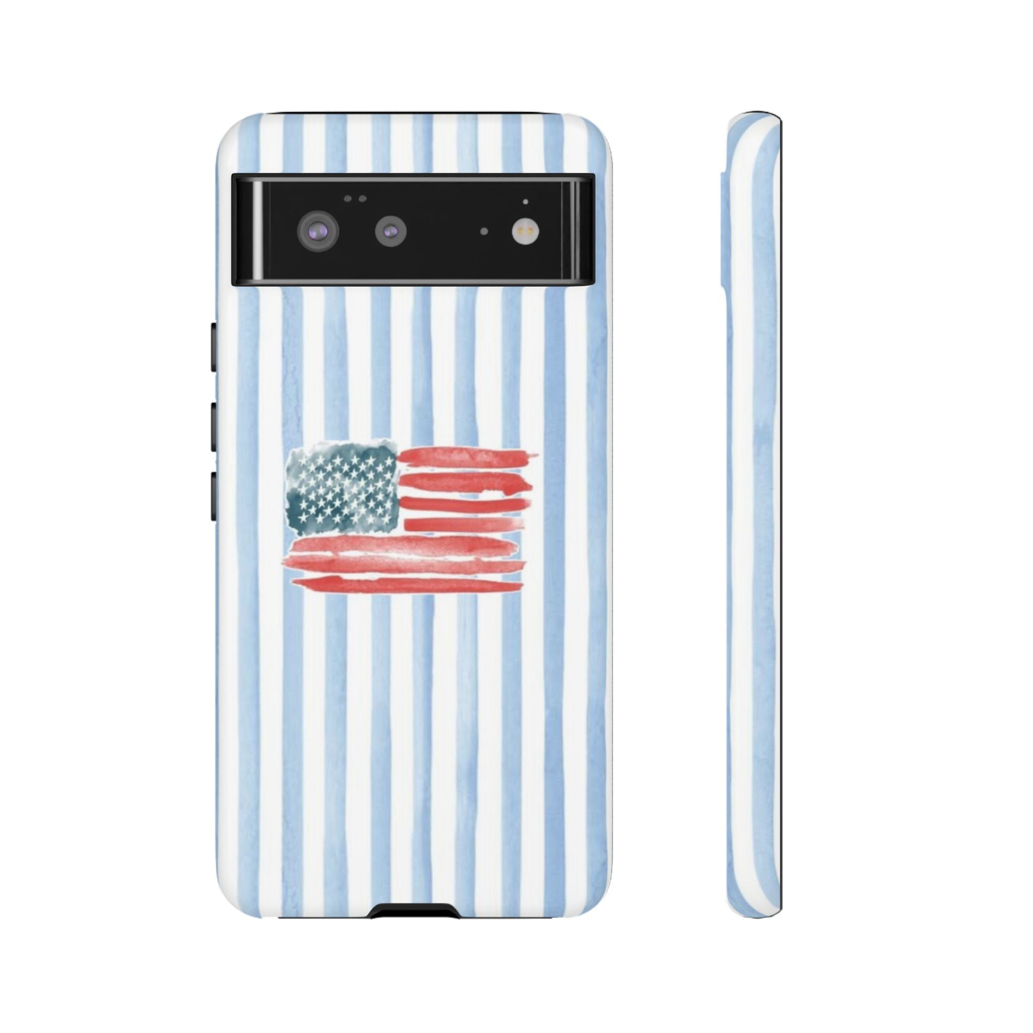 American Flag Watercolor Phone Case - Blue Stripe Tough Case