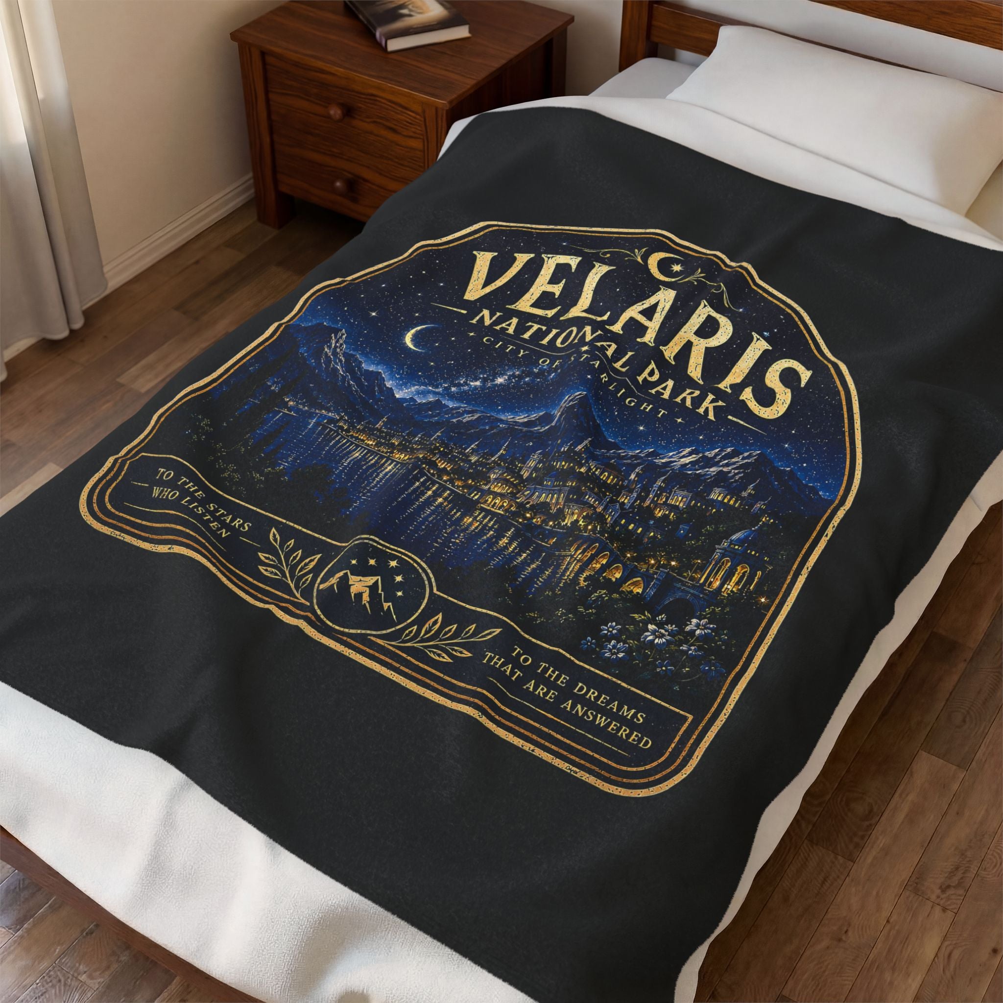 Velaris National Park Velveteen Plush Blanket — Starry Night Mountain Lake Throw