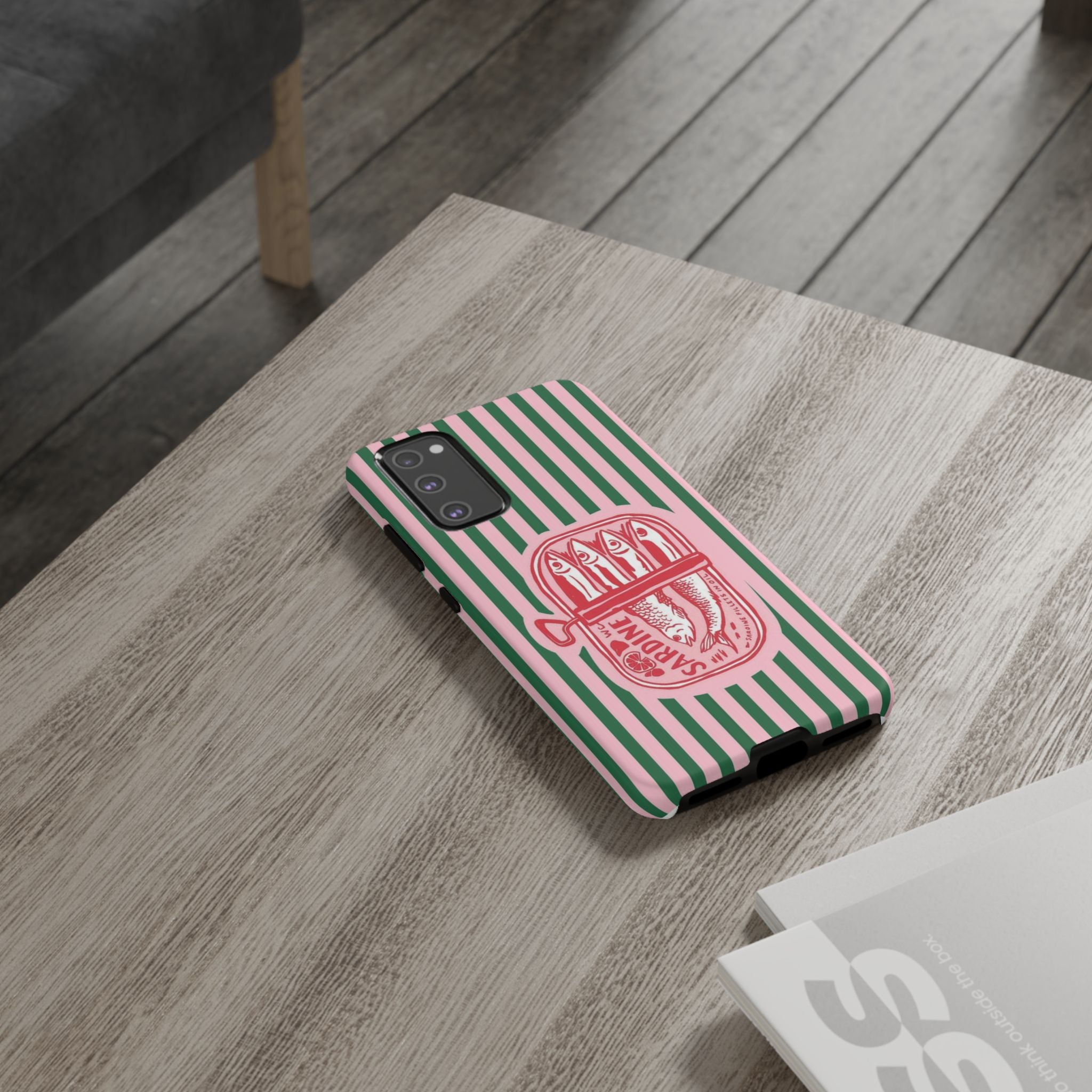 Sardine Stripe Phone Case — Retro Pink & Green Nautical Protection