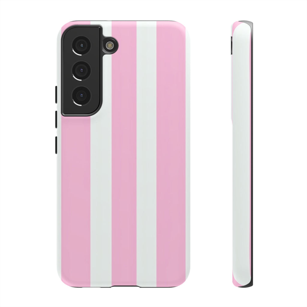 Pink & White Striped Tough Phone Case — Durable Protective Phone Cover