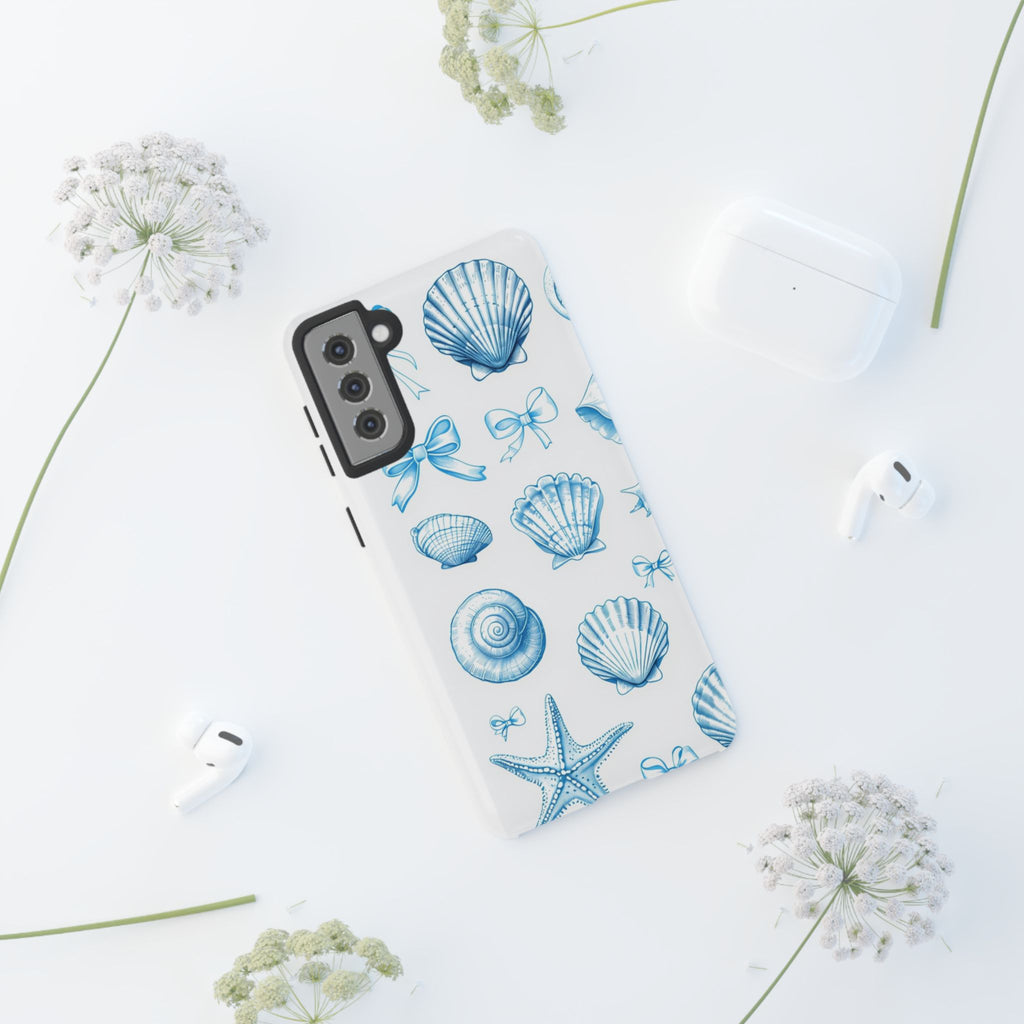 Seaside Shells Phone Case — Blue Nautical Shell & Starfish Pattern