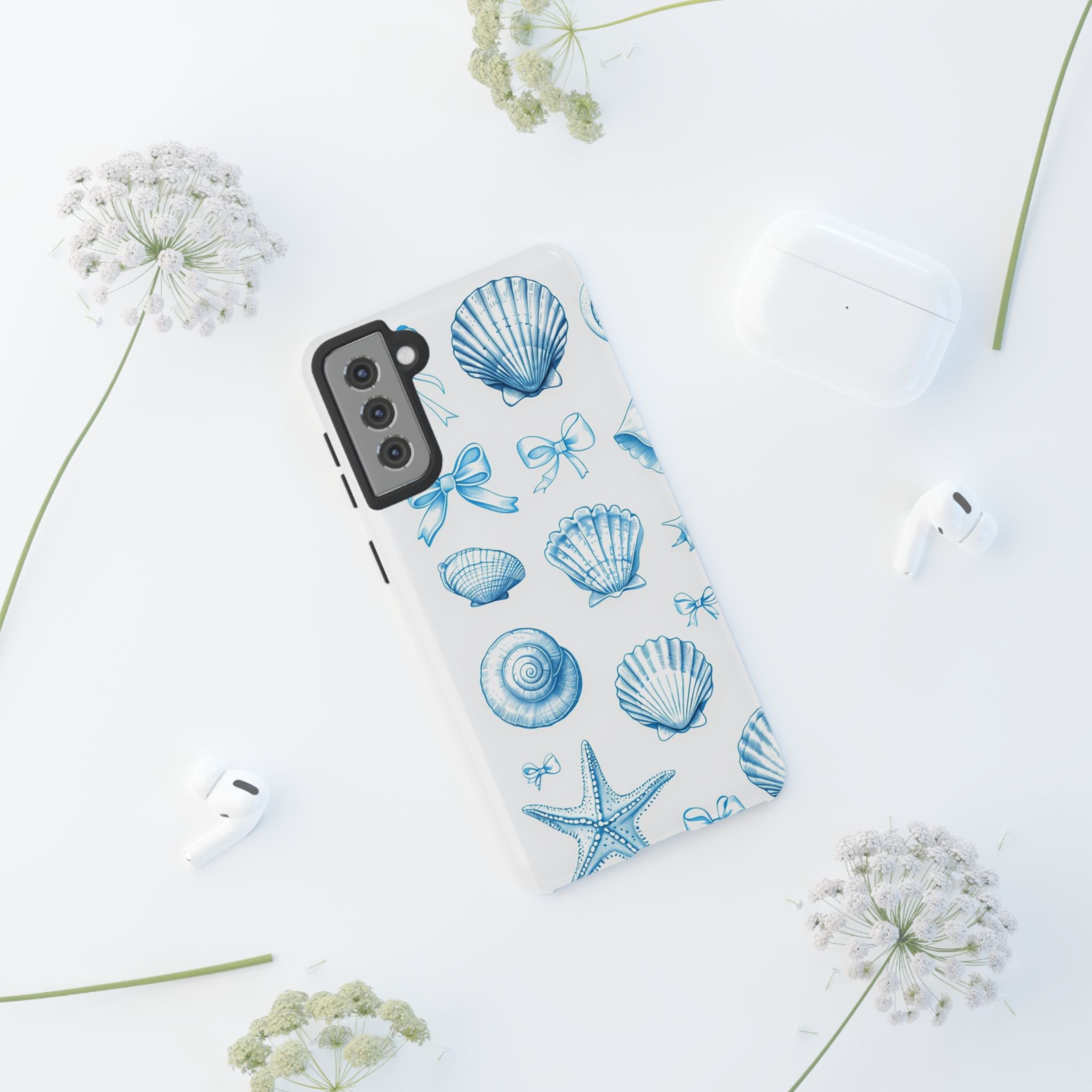 Seaside Shells Phone Case — Blue Nautical Shell & Starfish Pattern